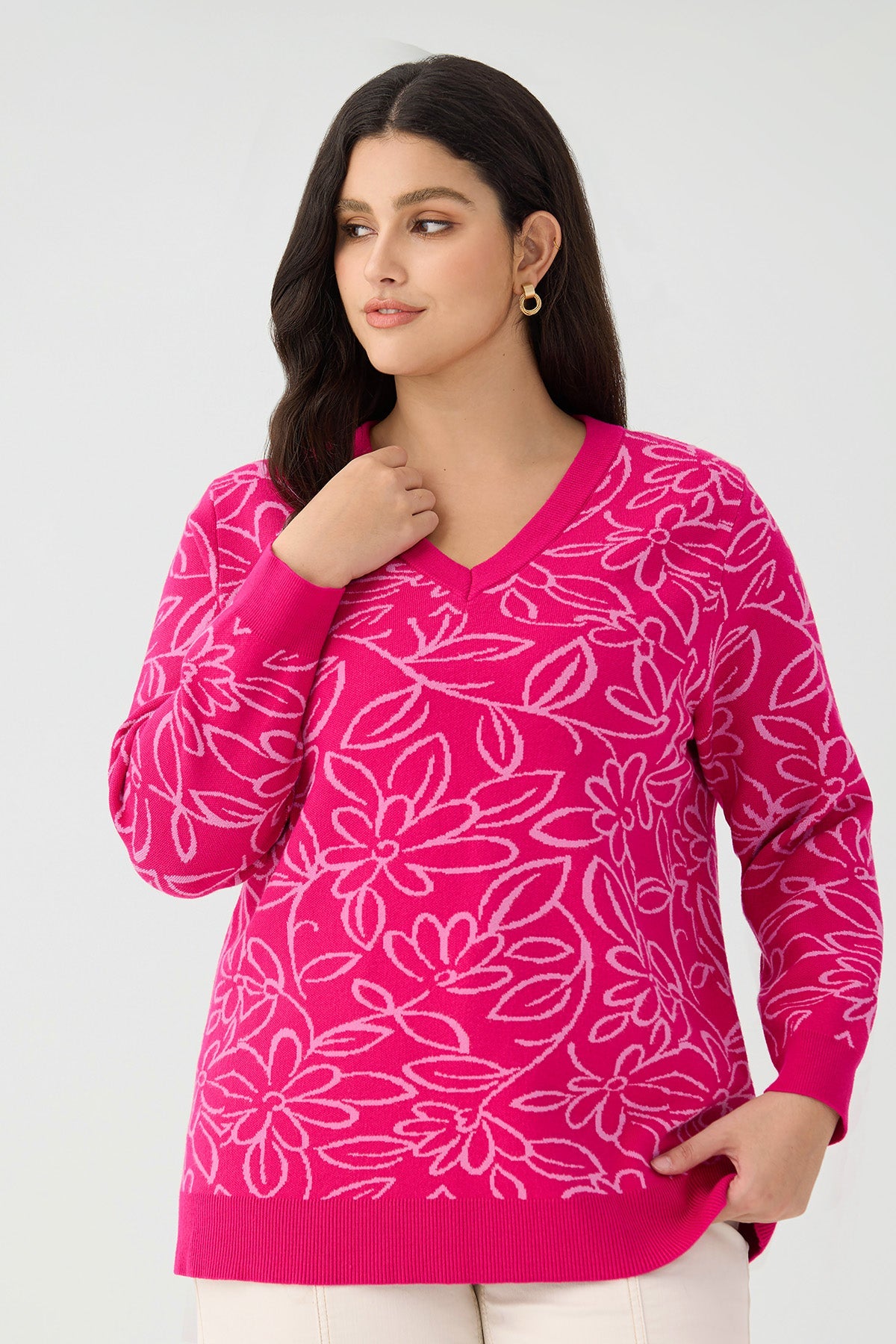 Ritera Chic Floral V-Neck Cozy Knit Sweater