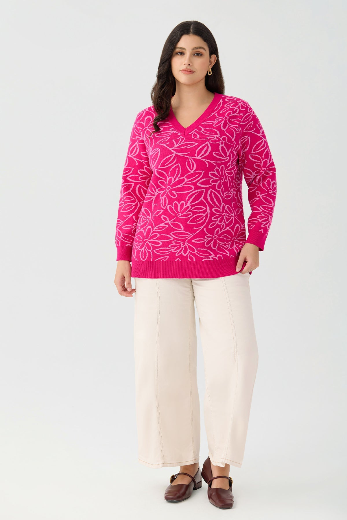 Ritera Chic Floral V-Neck Cozy Knit Sweater