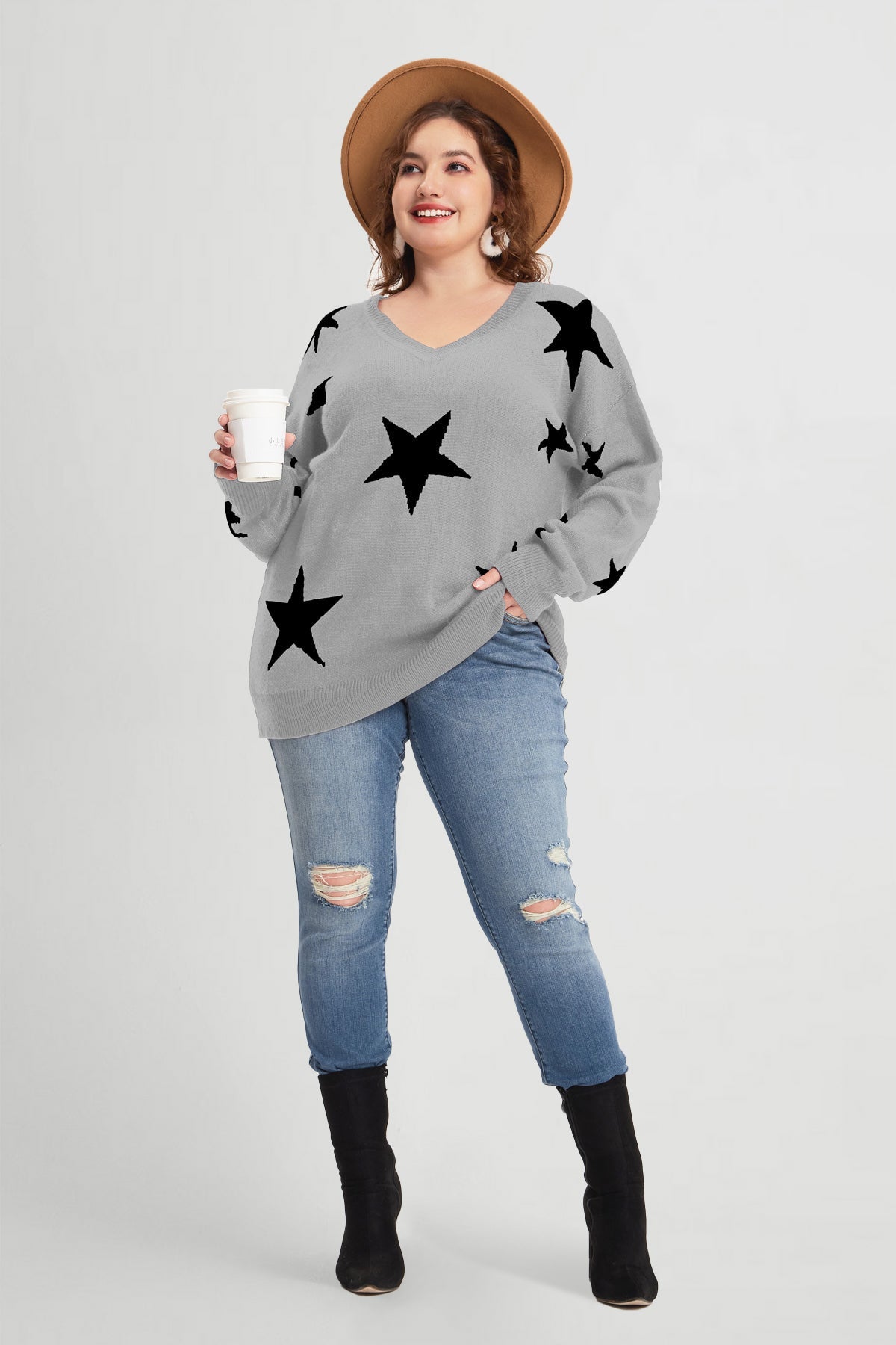 Star Prints V Neck Supersoft Sweaters
