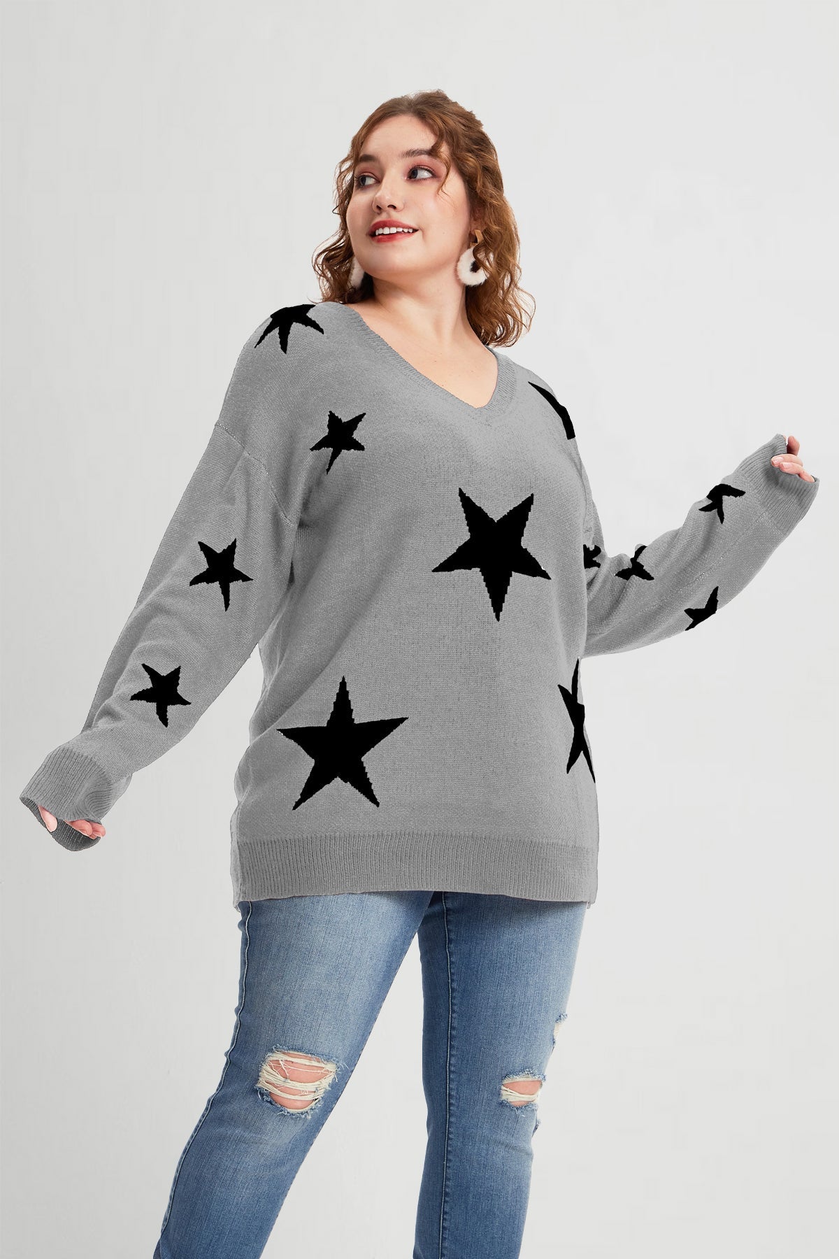 Star Prints V Neck Supersoft Sweaters