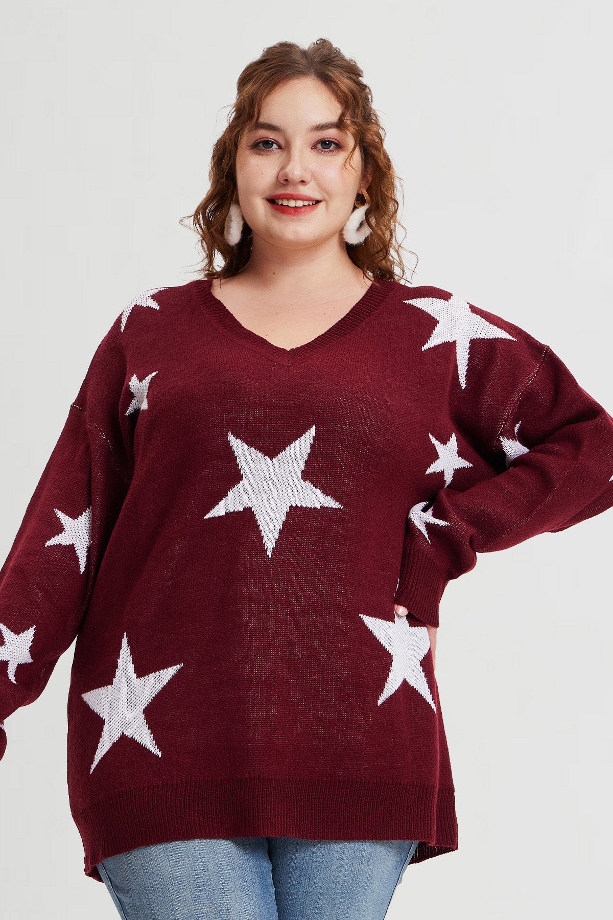 Star Prints V Neck Supersoft Sweaters
