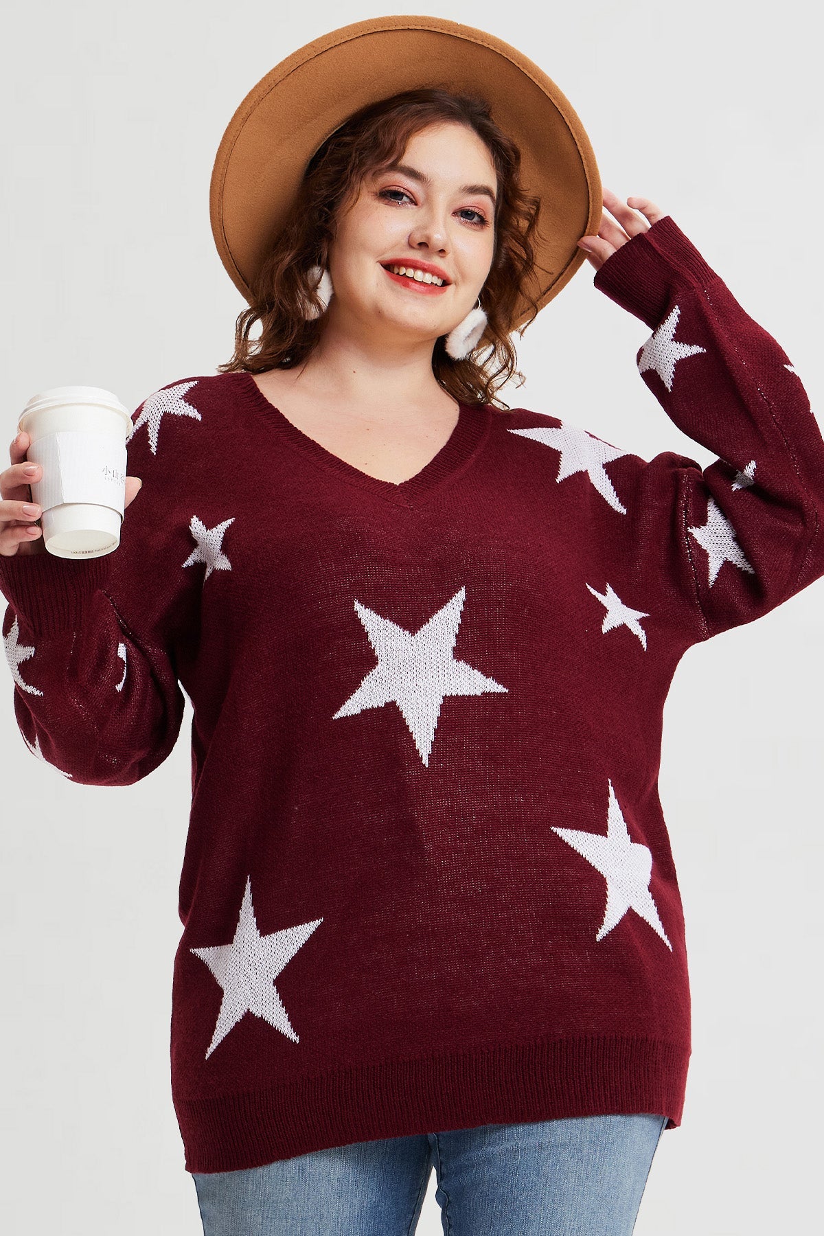 Star Prints V Neck Supersoft Sweaters