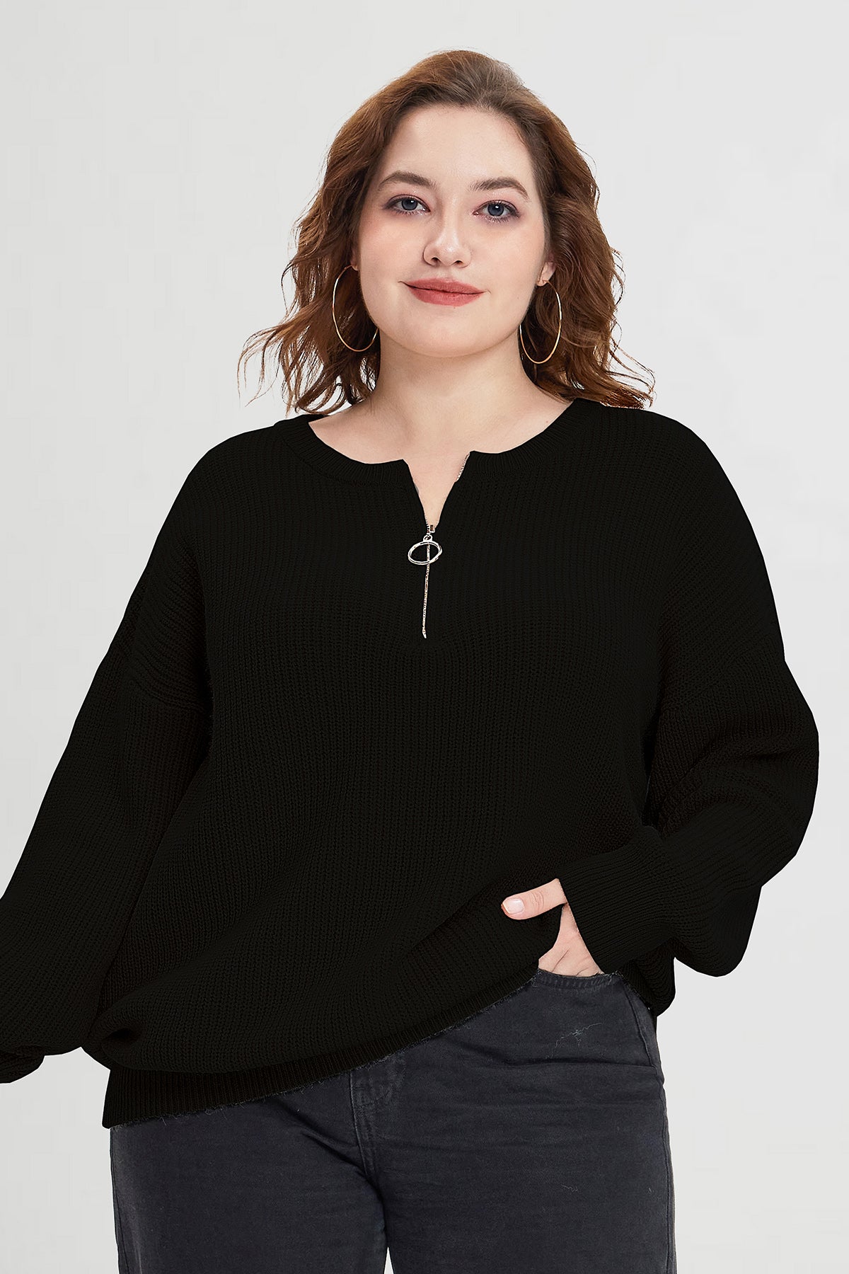 Solid Zipper Up Sweater