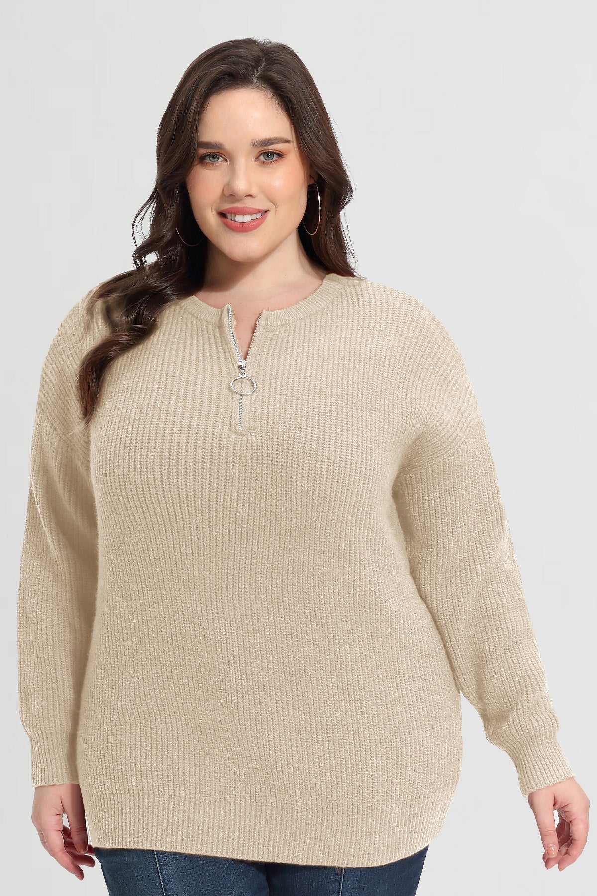 Solid Zipper Up Sweater