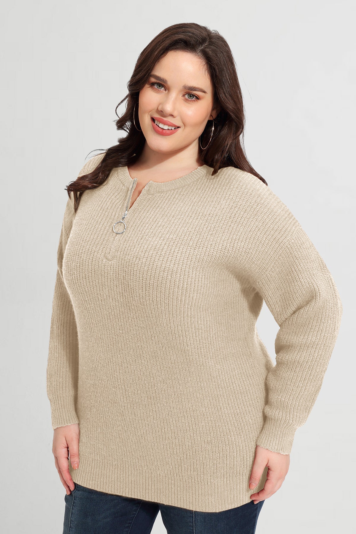 Solid Zipper Up Sweater