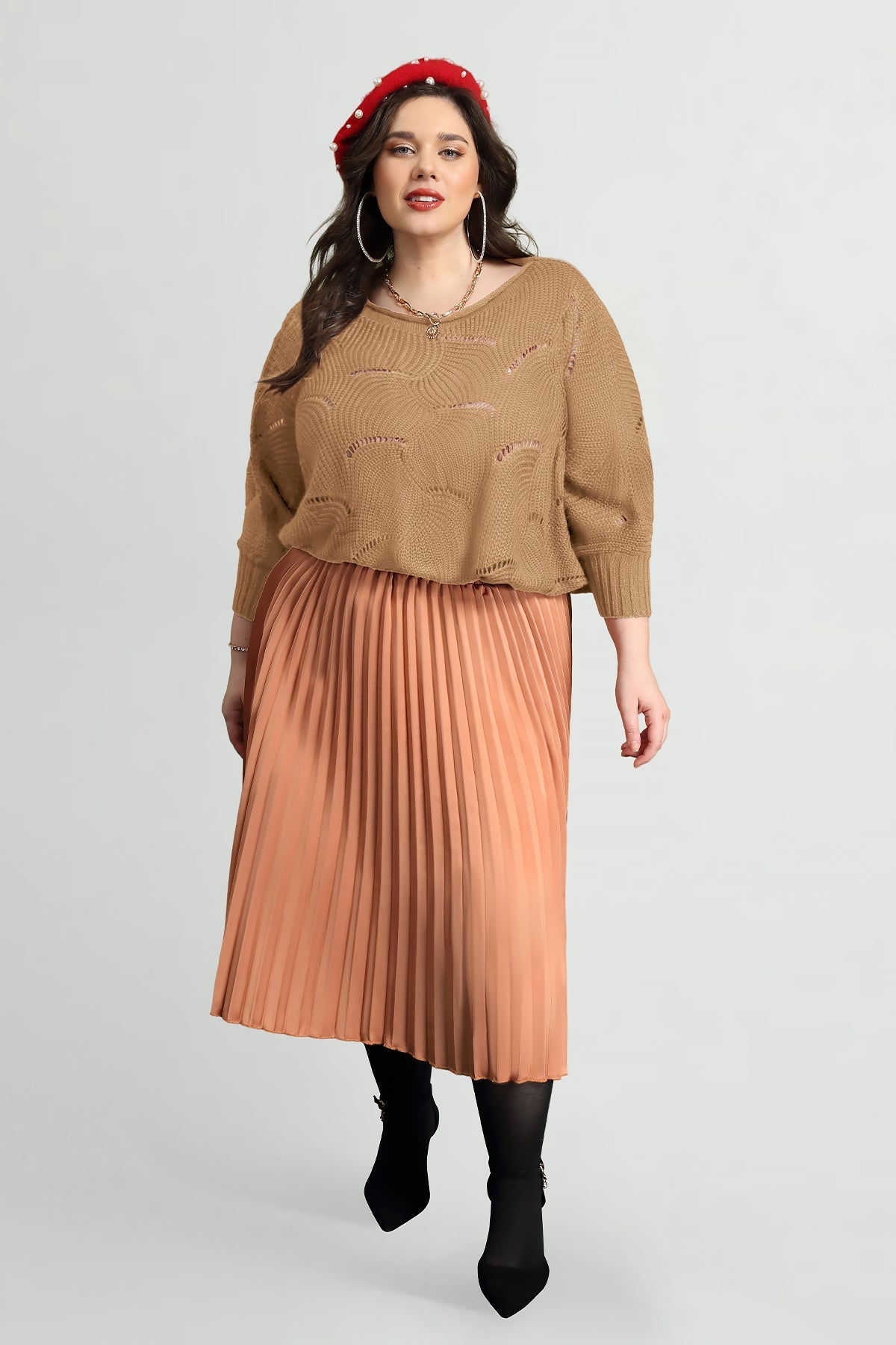 Ritera Solid Hollow Out Batwing Cashmere Knit Sweater