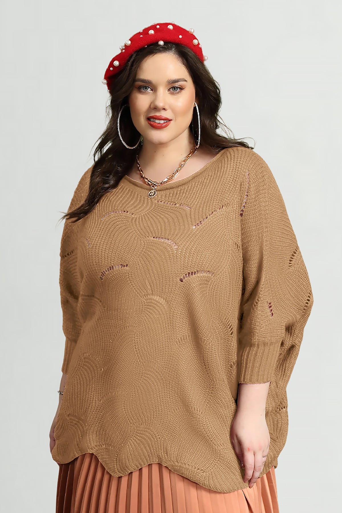 Supersoft Colorblock Hollow Out Batwing Knit Sweater