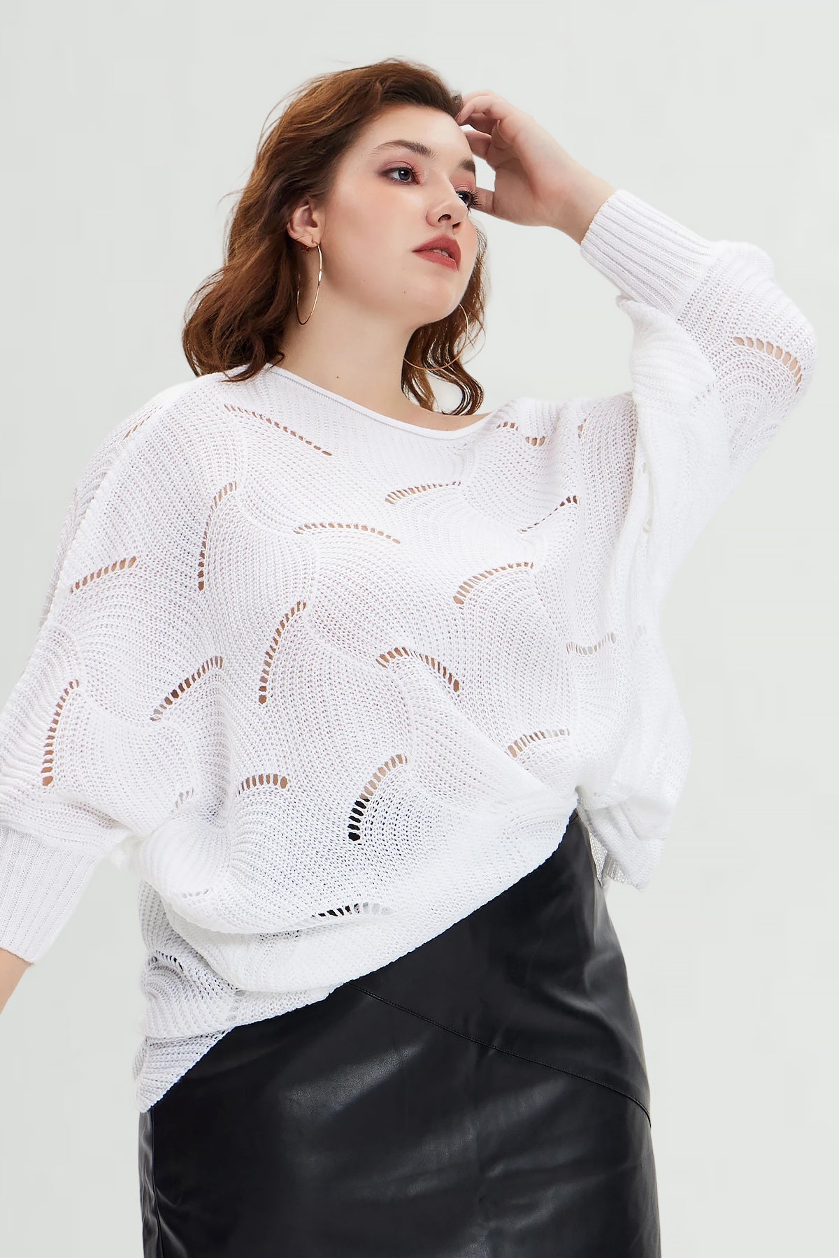 Supersoft Colorblock Hollow Out Batwing Knit Sweater