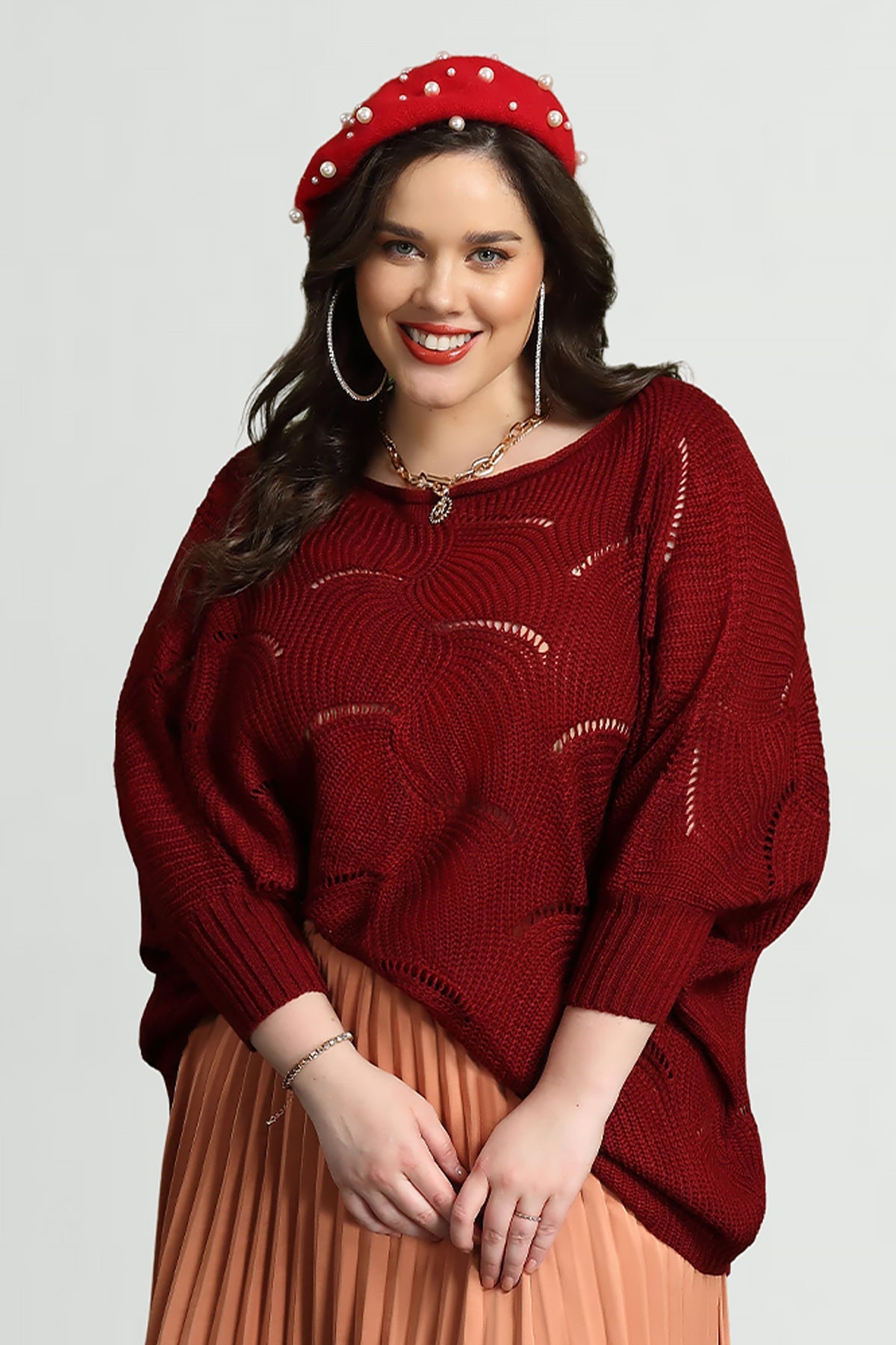 Supersoft Colorblock Hollow Out Batwing Knit Sweater