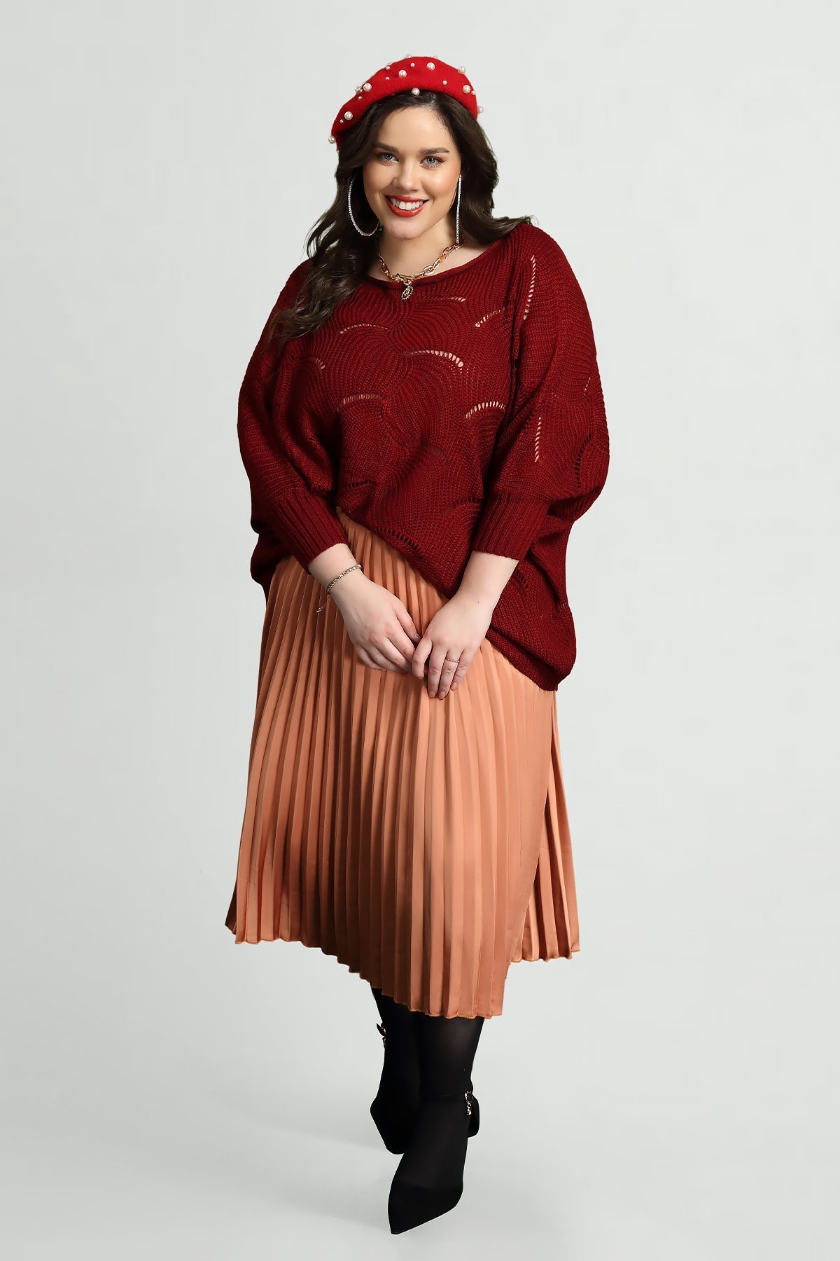 Ritera Solid Hollow Out Batwing Cashmere Knit Sweater