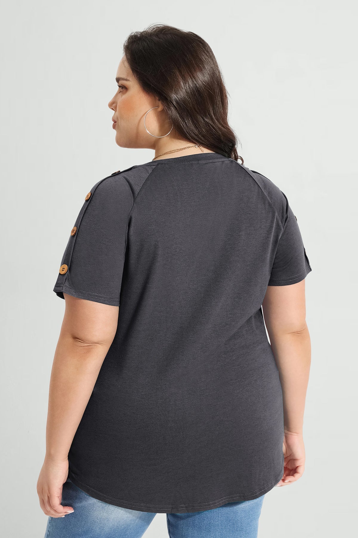Ritera Plain V-neck Button Detail Short Sleeve T-Shirt