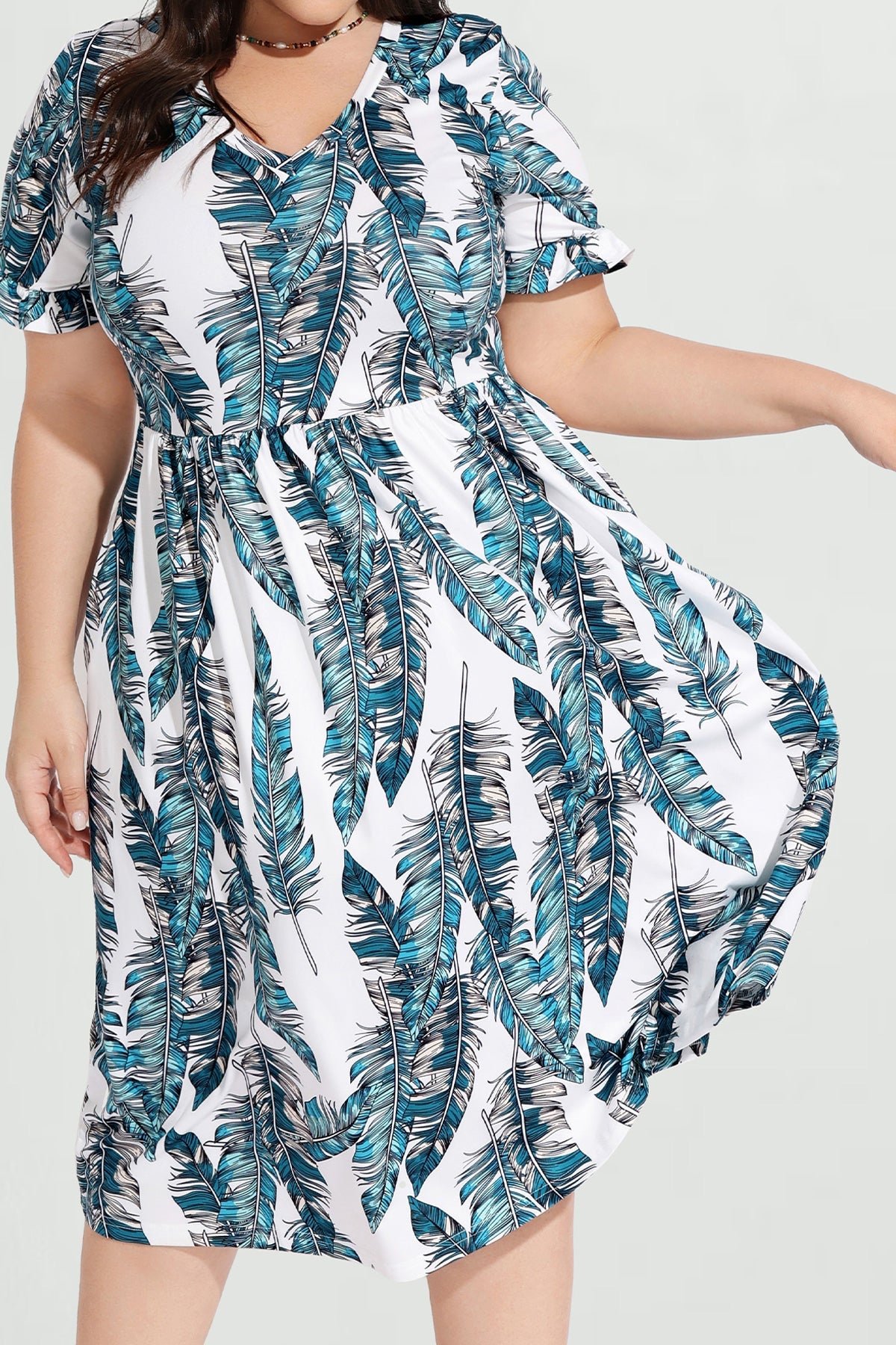 Ritera Pocket Floral Print Ruffle Sleeve Midi Dress