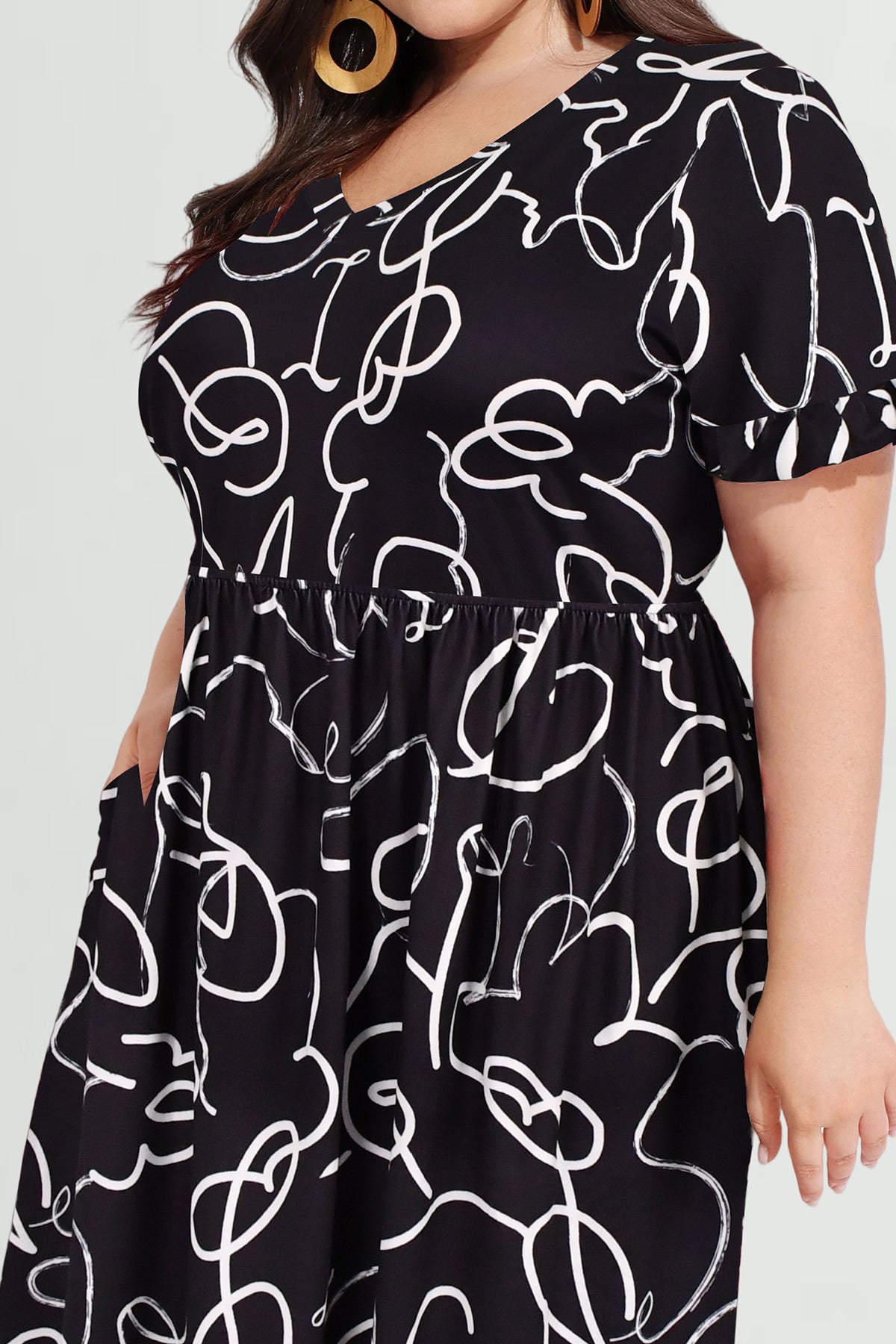 Ritera Pocket Floral Print Ruffle Sleeve Midi Dress