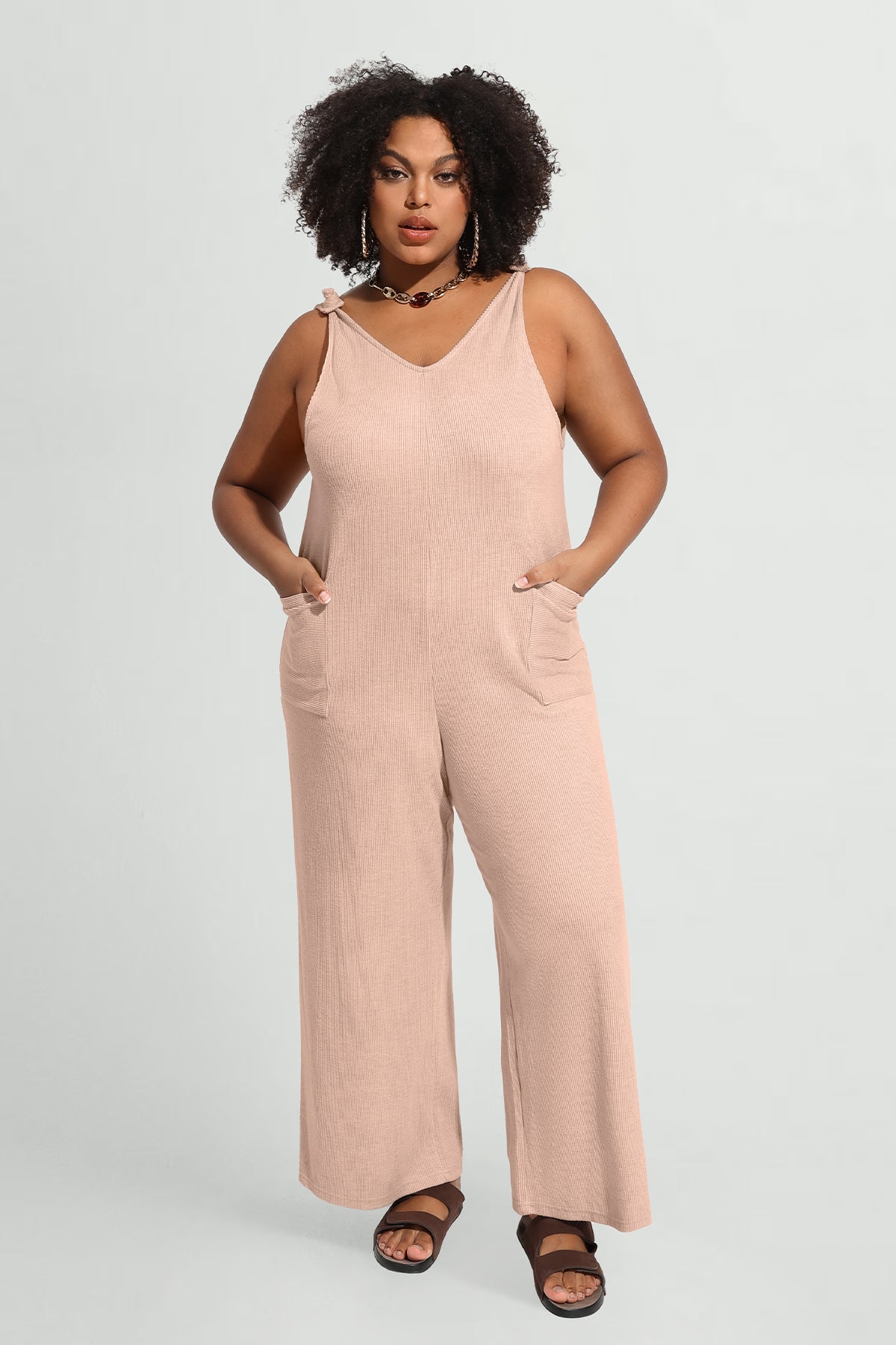 Wide Leg Camisole Overall Jumpsuit with Pockets