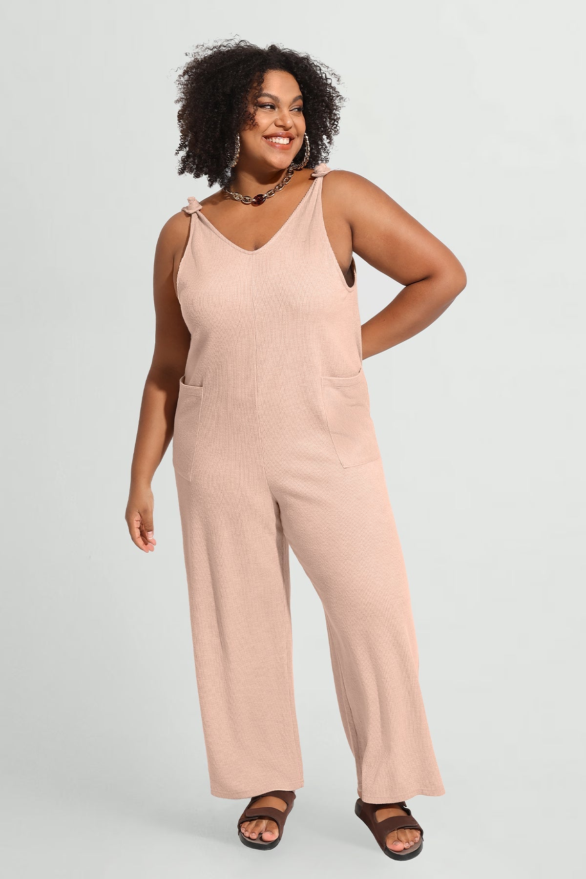 Wide Leg Camisole Overall Jumpsuit with Pockets
