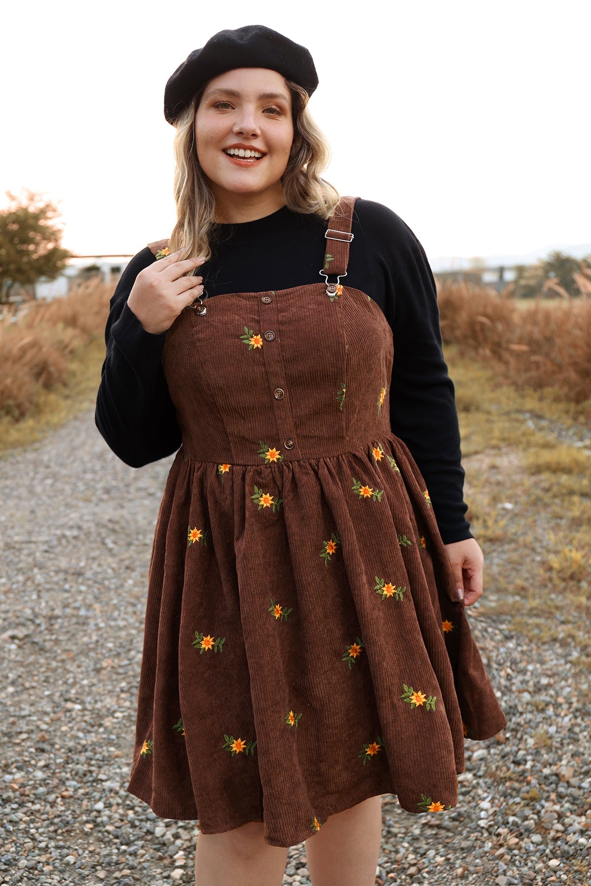 Ritera Adjustable Strap Floral Print Overall Knit Dress