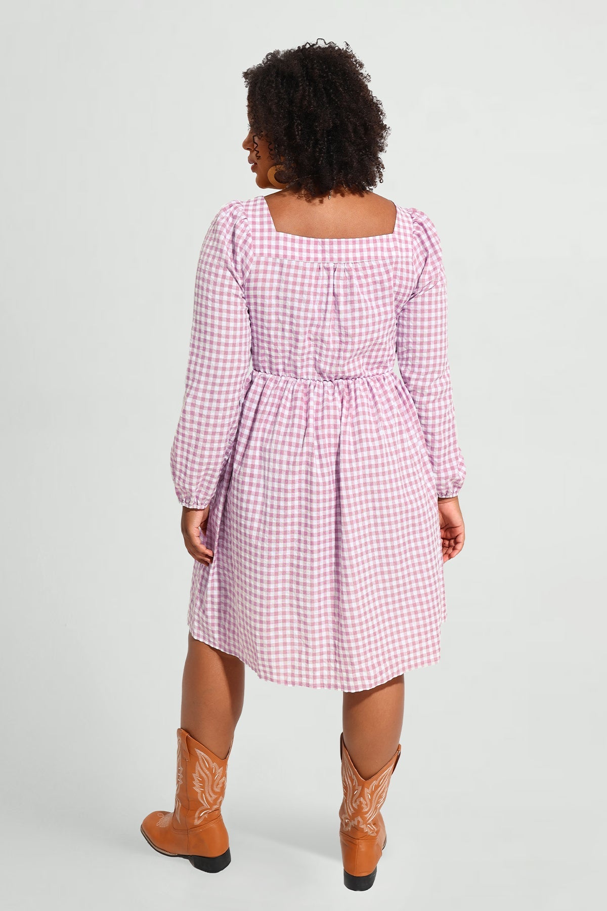 Plaid Button Down Square Neck Pleated Mini Dress