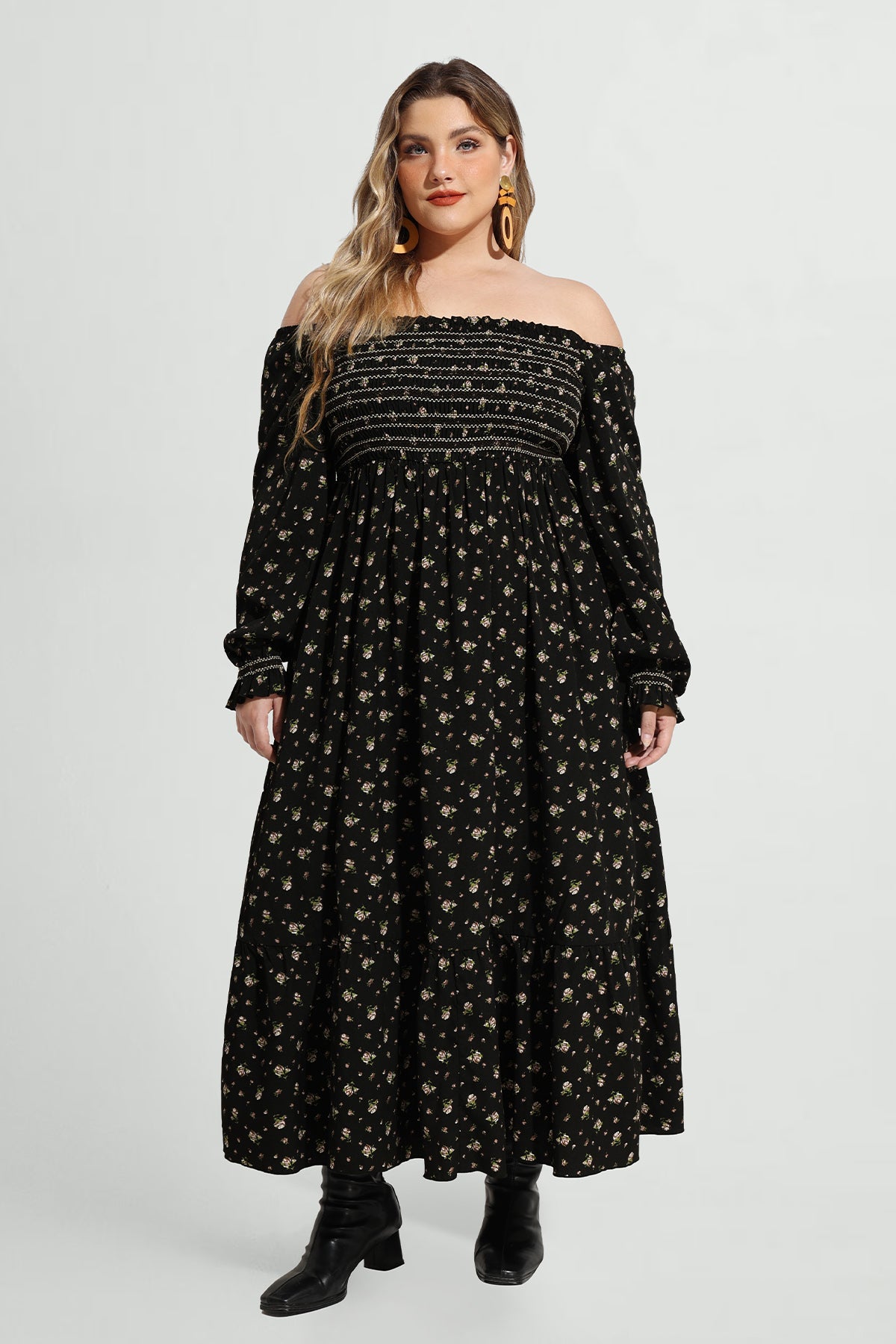 Ritera Pocket Floral Print Square Neck Tiered Maxi Dress