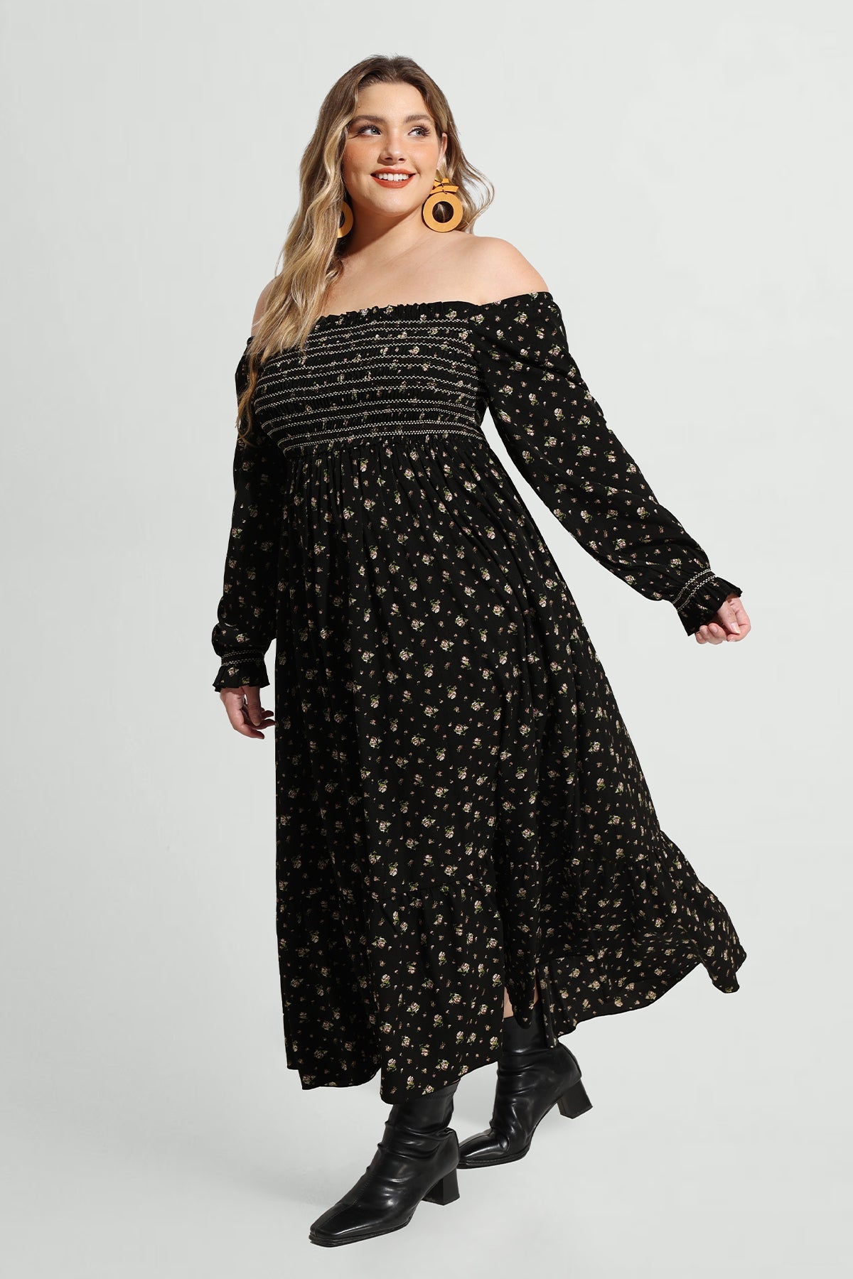 Ritera Pocket Floral Print Square Neck Tiered Maxi Dress