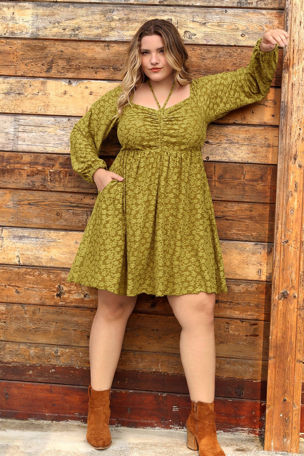 Pocket Floral Print Off-shoulder Drawstring Allover Mini Dress