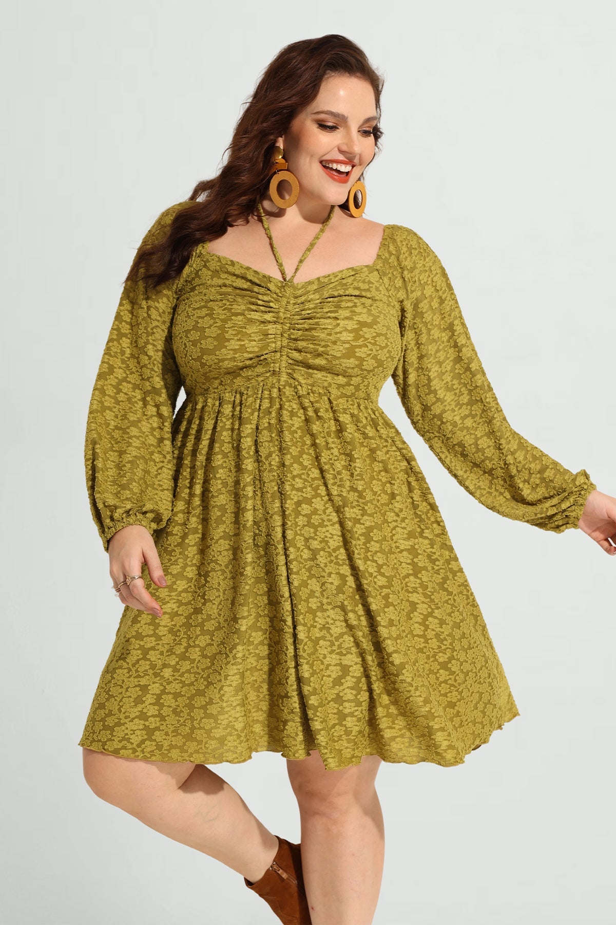 Pocket Floral Print Off-shoulder Drawstring Allover Mini Dress