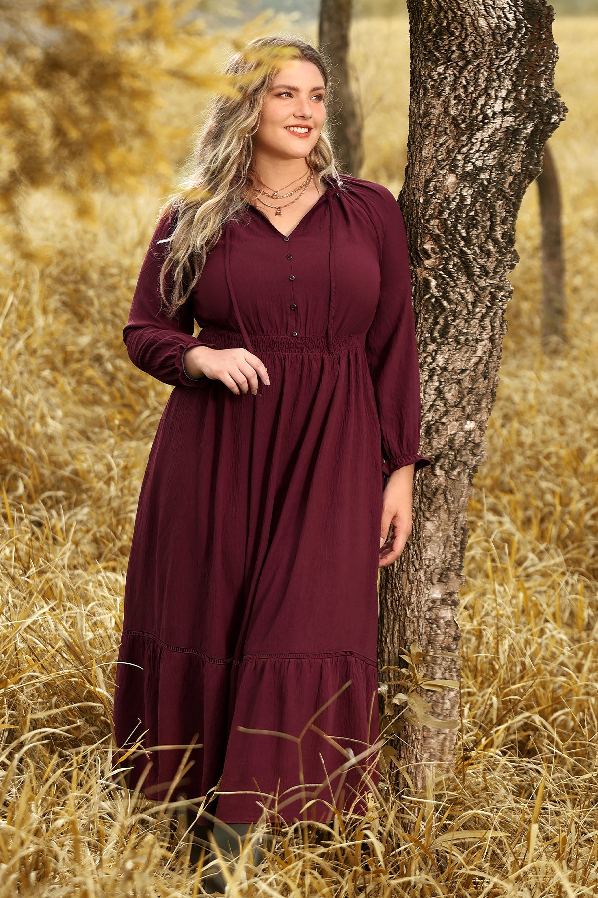 Ritera Pocket Elastic Waist Pleated Ruffle Hem Maxi Dress