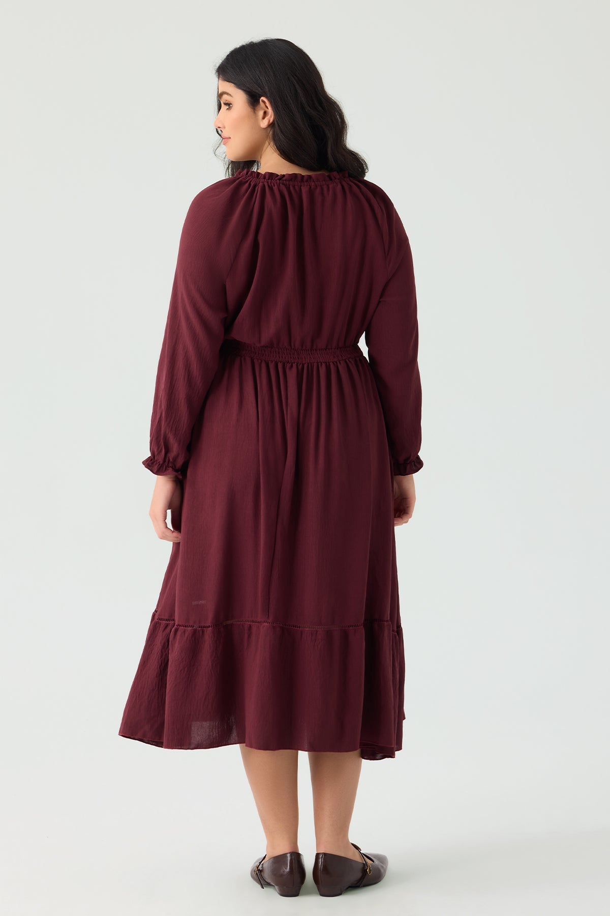 Ritera Pocket Elastic Waist Pleated Ruffle Hem Maxi Dress