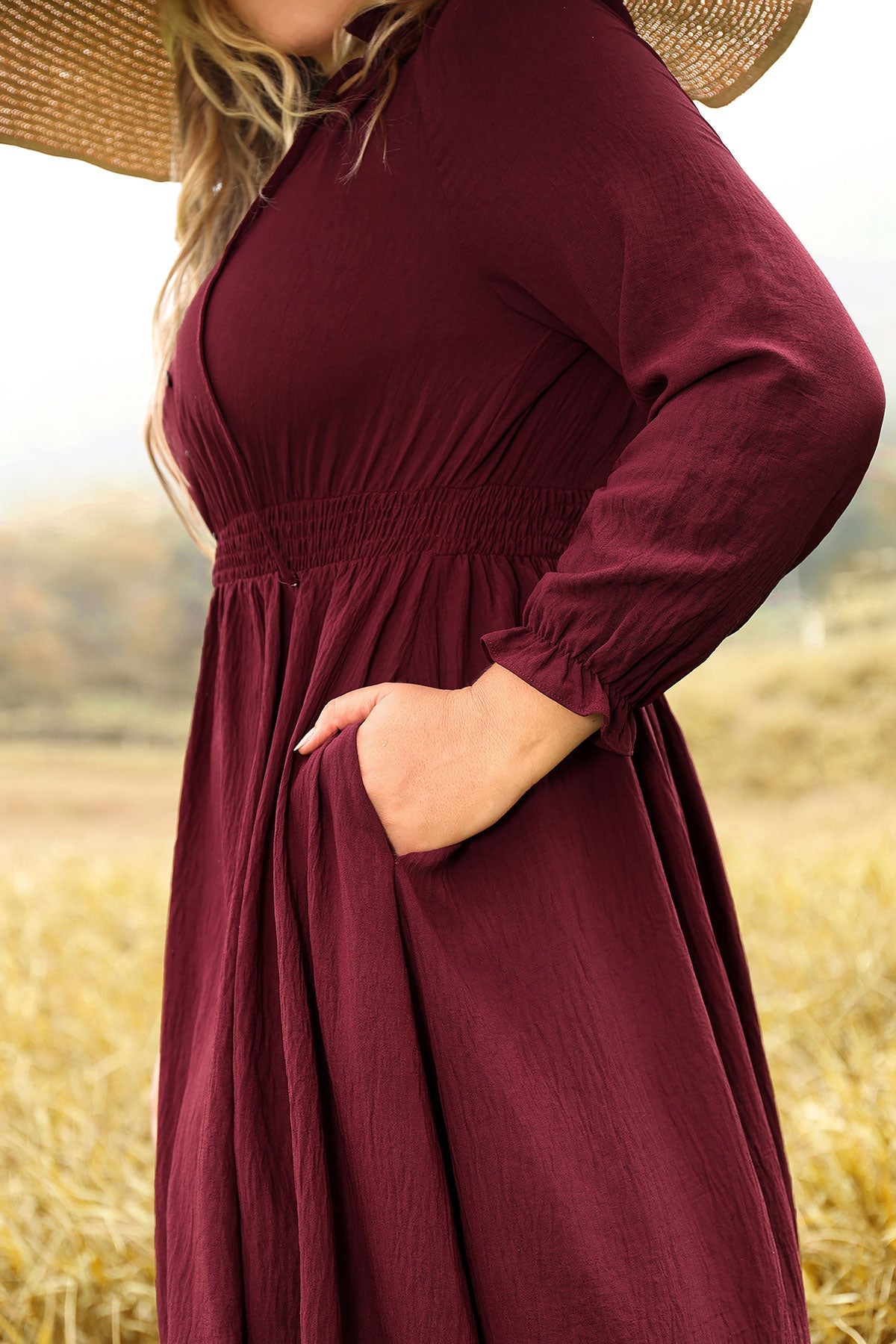 Ritera Pocket Elastic Waist Pleated Ruffle Hem Maxi Dress