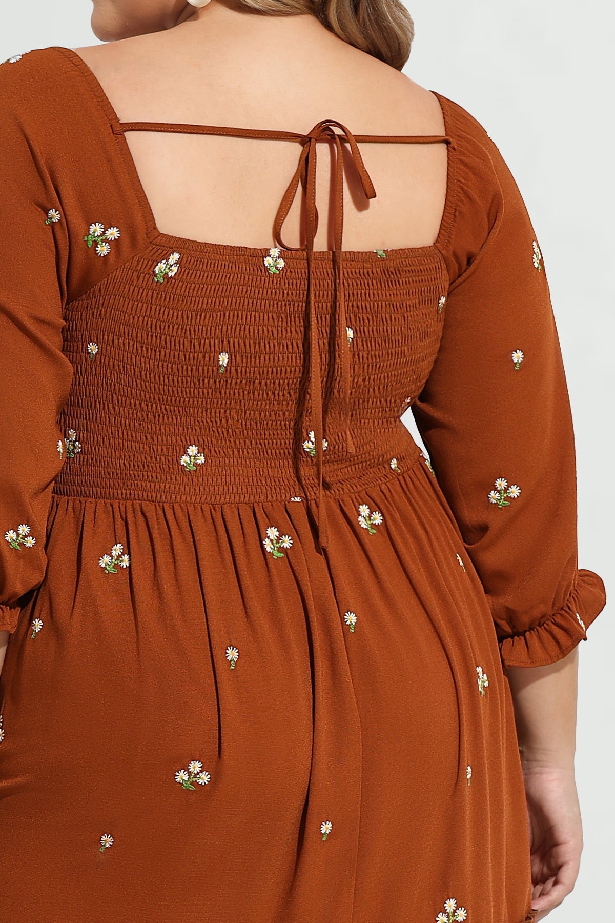 Floral Elastic Waist Square Neck Shirred Pockets Maxi Dress