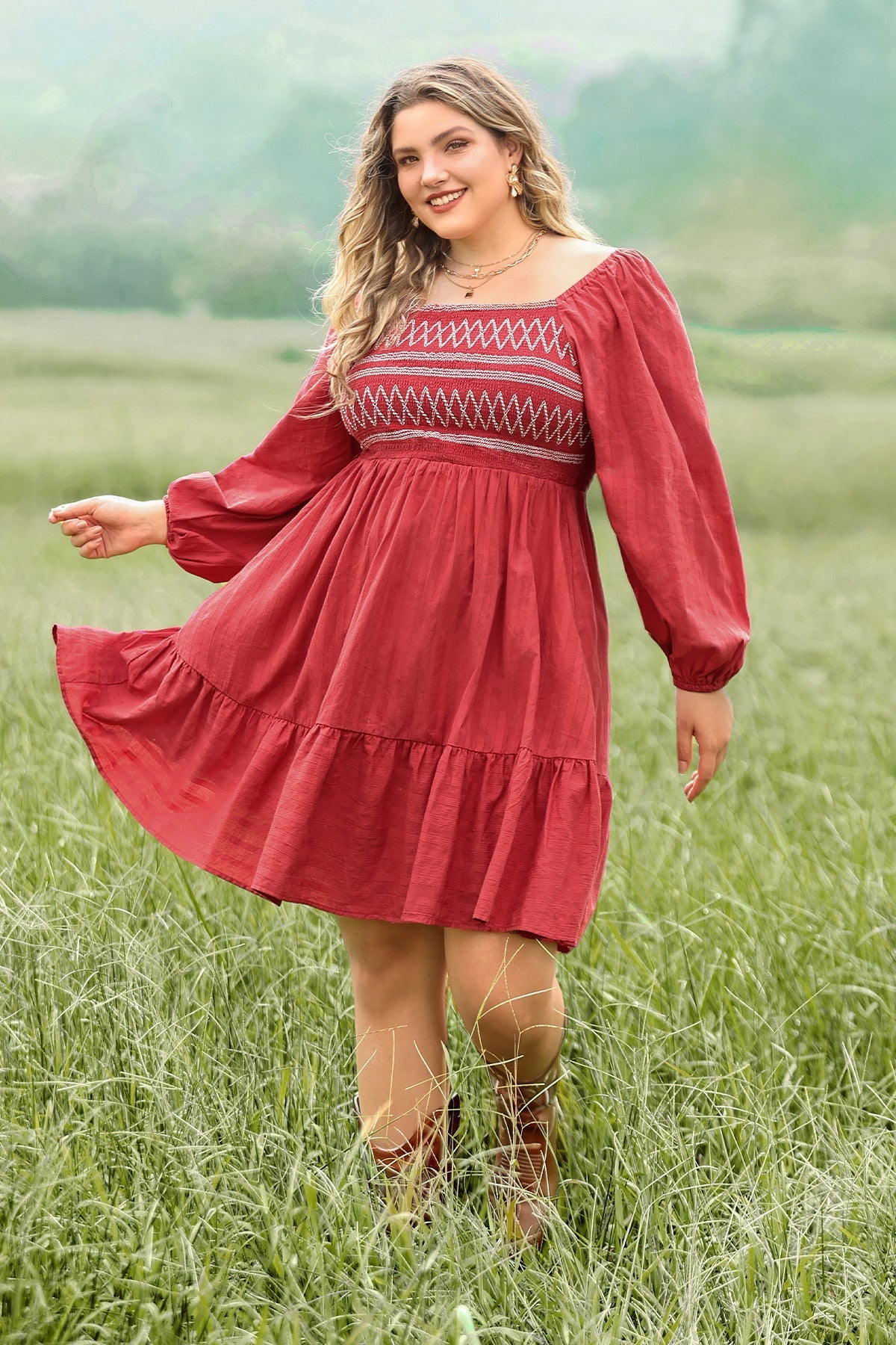 Supersoft Square Neck Shirred A-line Mini Dress