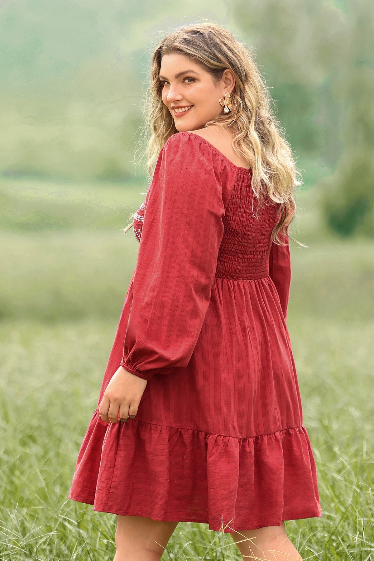 Supersoft Square Neck Shirred A-line Mini Dress