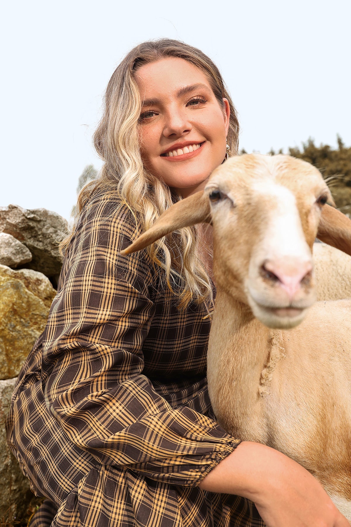 Ritera Pocket Plaid Lace-up Ruffle Hem Midi Dress