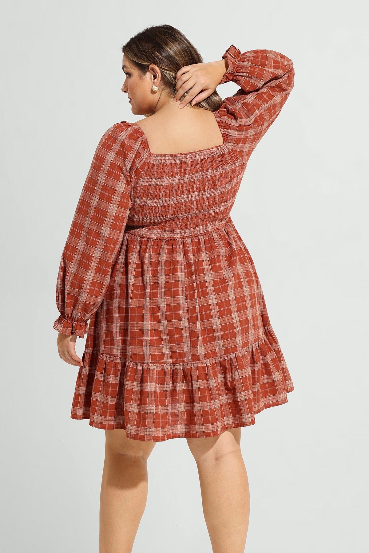 Plaid Patchwork Elastic Waist A-line Mini Dress