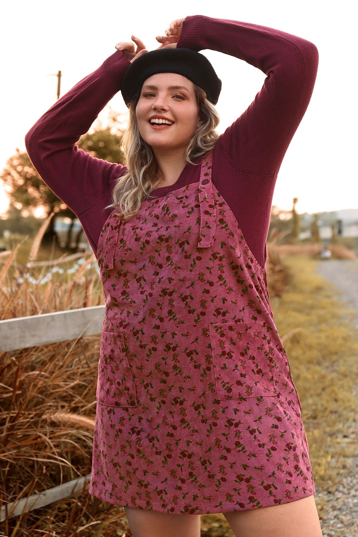 Pocket Floral Print Straps Overall Dress