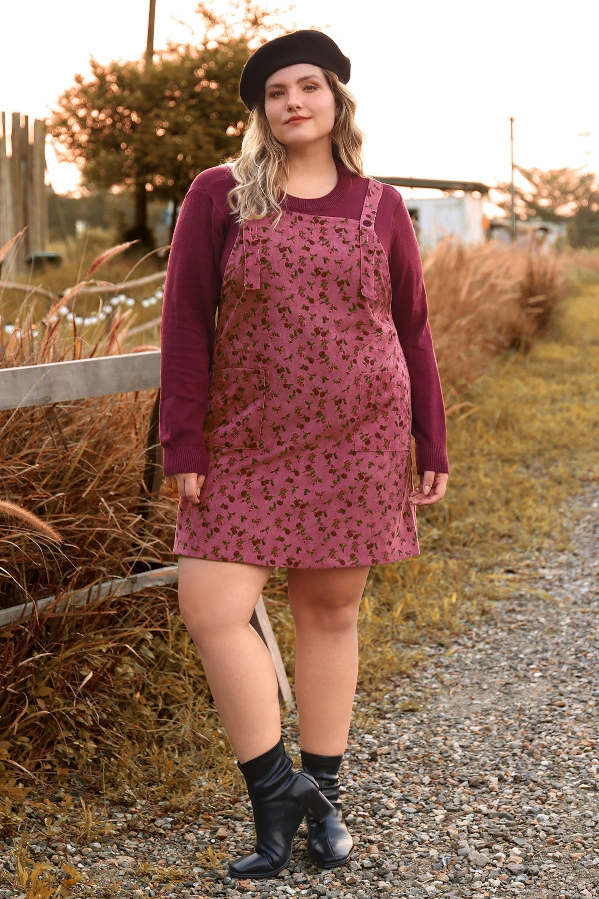 Pocket Floral Print Straps Overall Dress