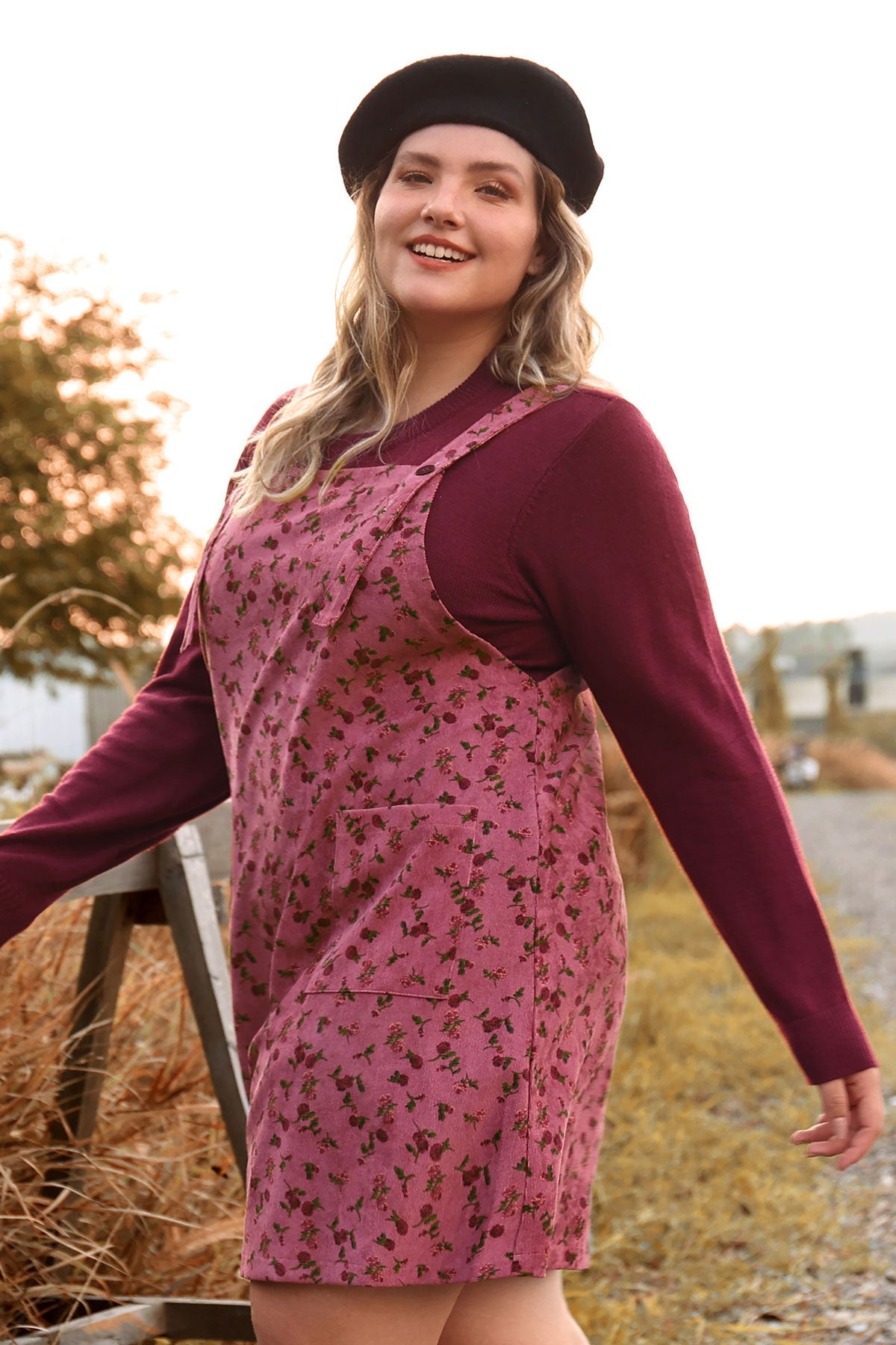 Pocket Floral Print Straps Overall Dress