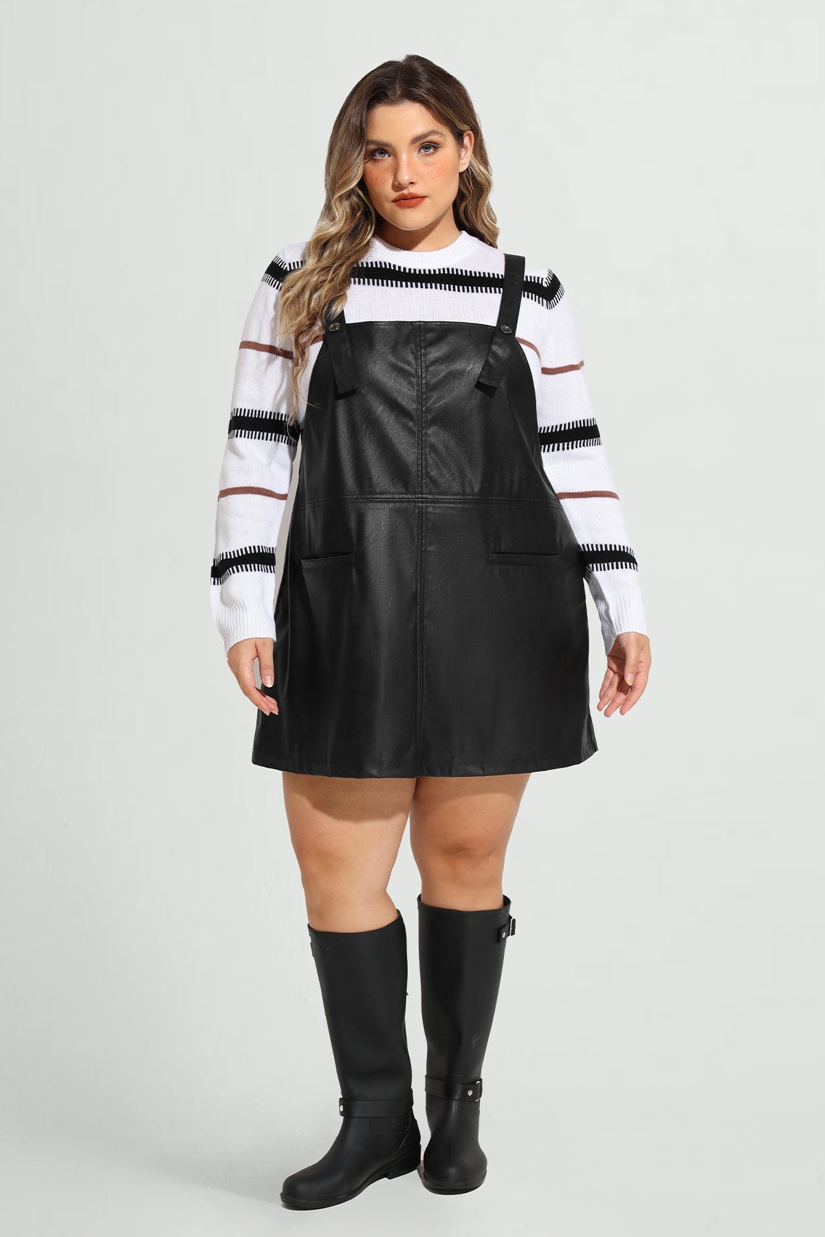 Adjustable Strap Pocket Leather Short Dress