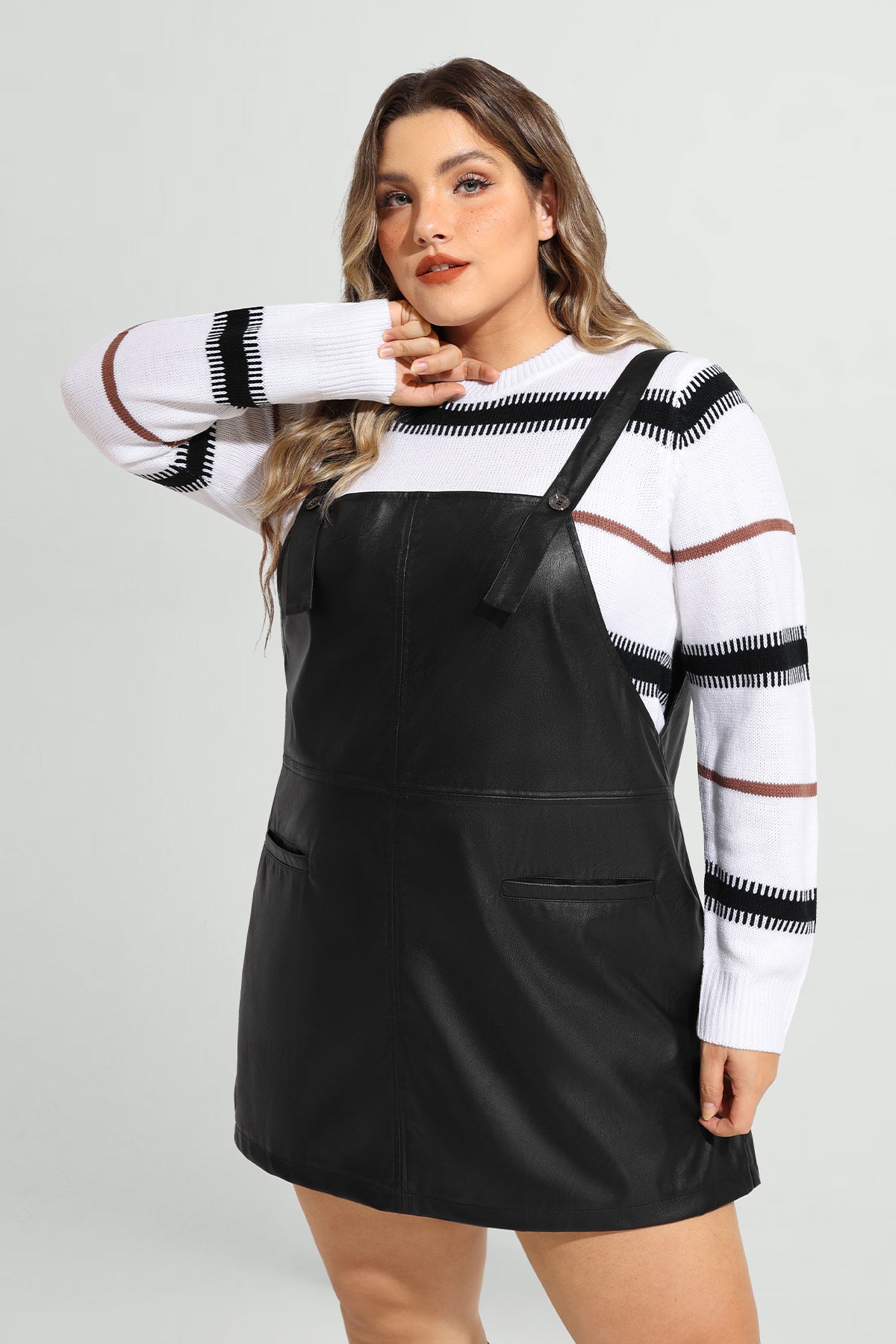 Adjustable Strap Pocket Leather Short Dress