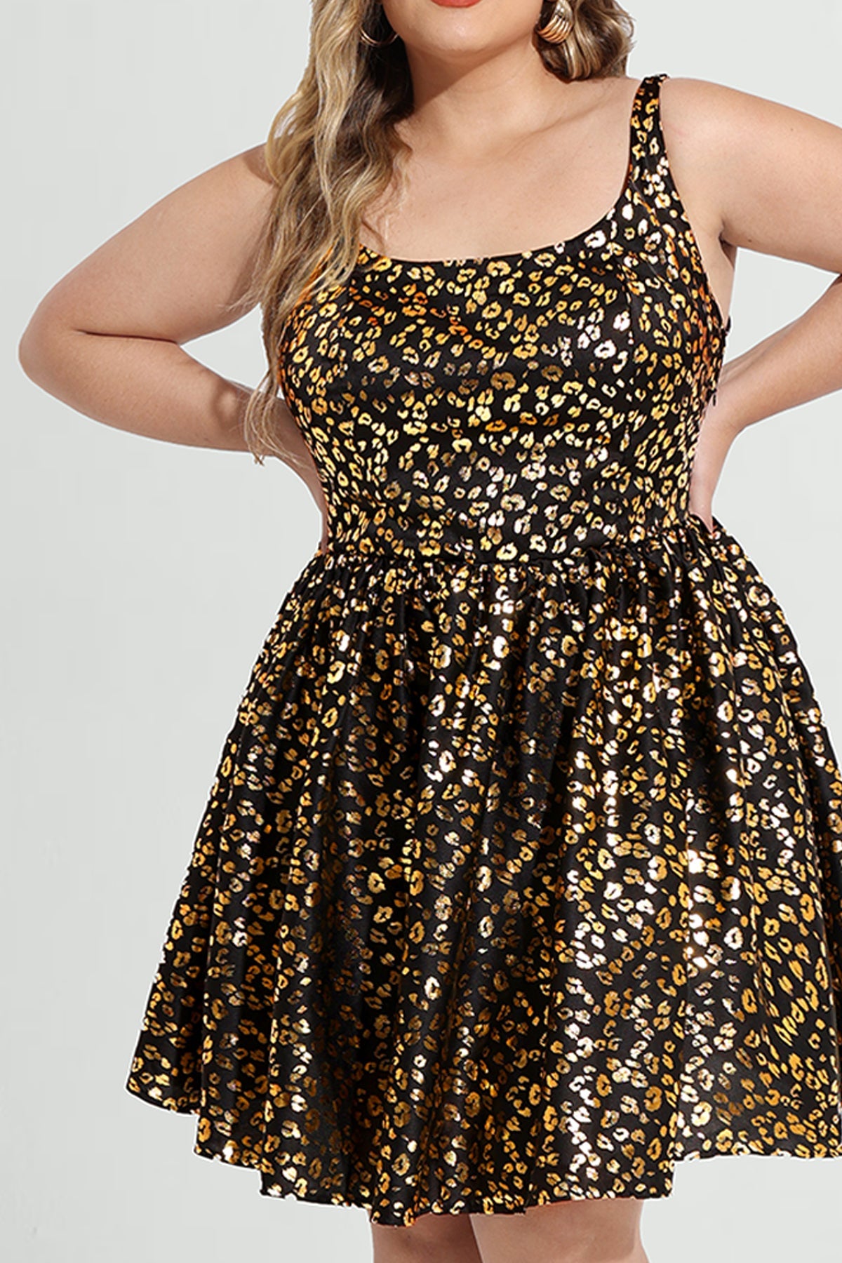 Leopard Print Elastic Waist Pleated Sleeveless Mini Dress