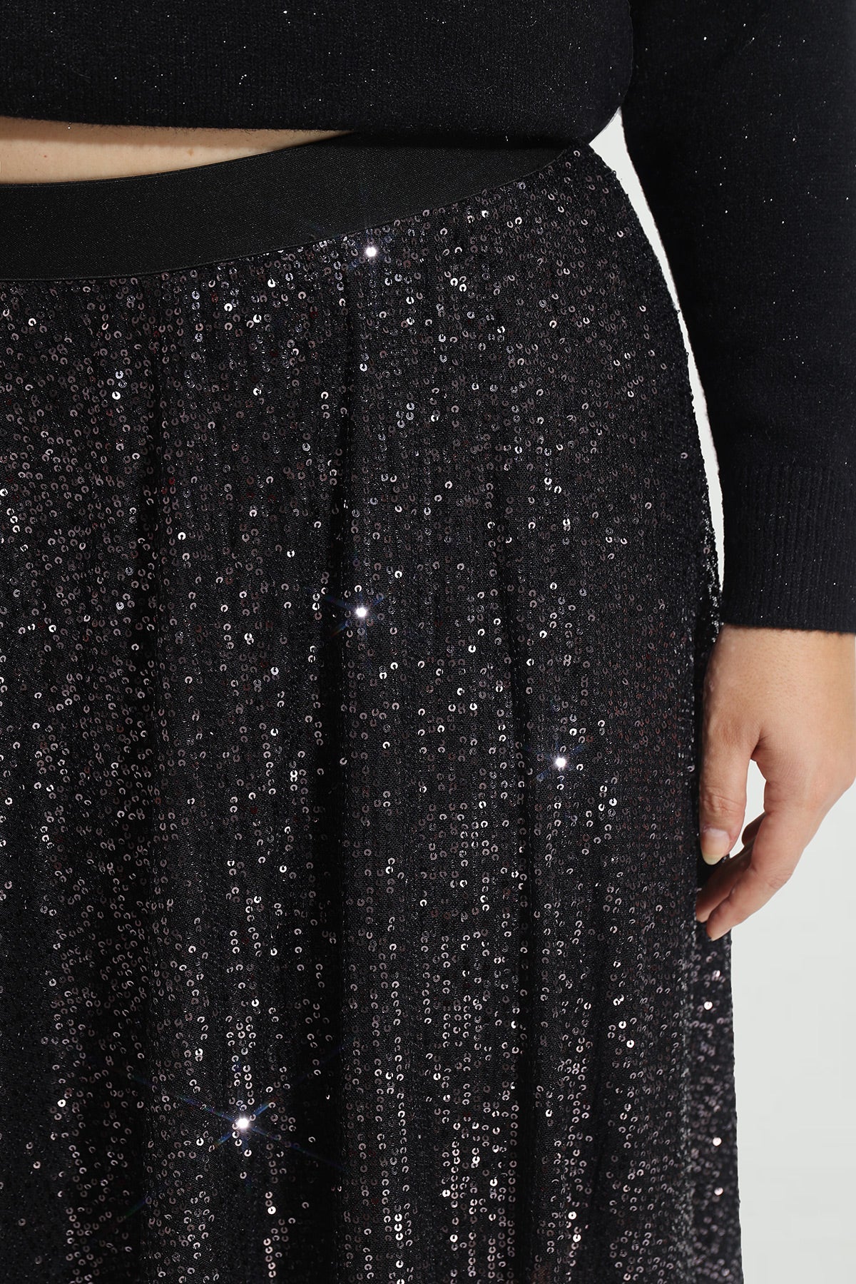 Sequin Glitter Mesh Hollow Out Flowy Skirt