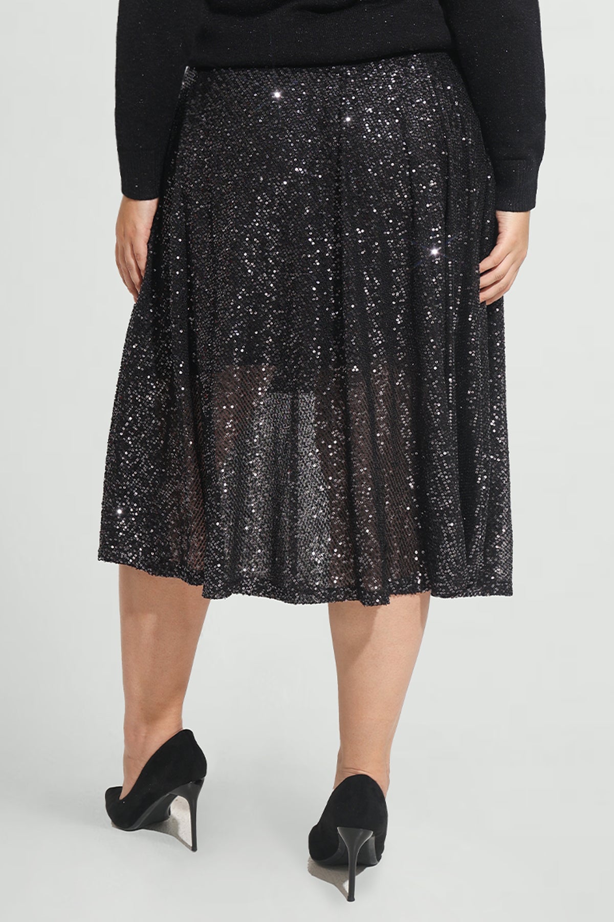 Sequin Glitter Mesh Hollow Out Flowy Skirt