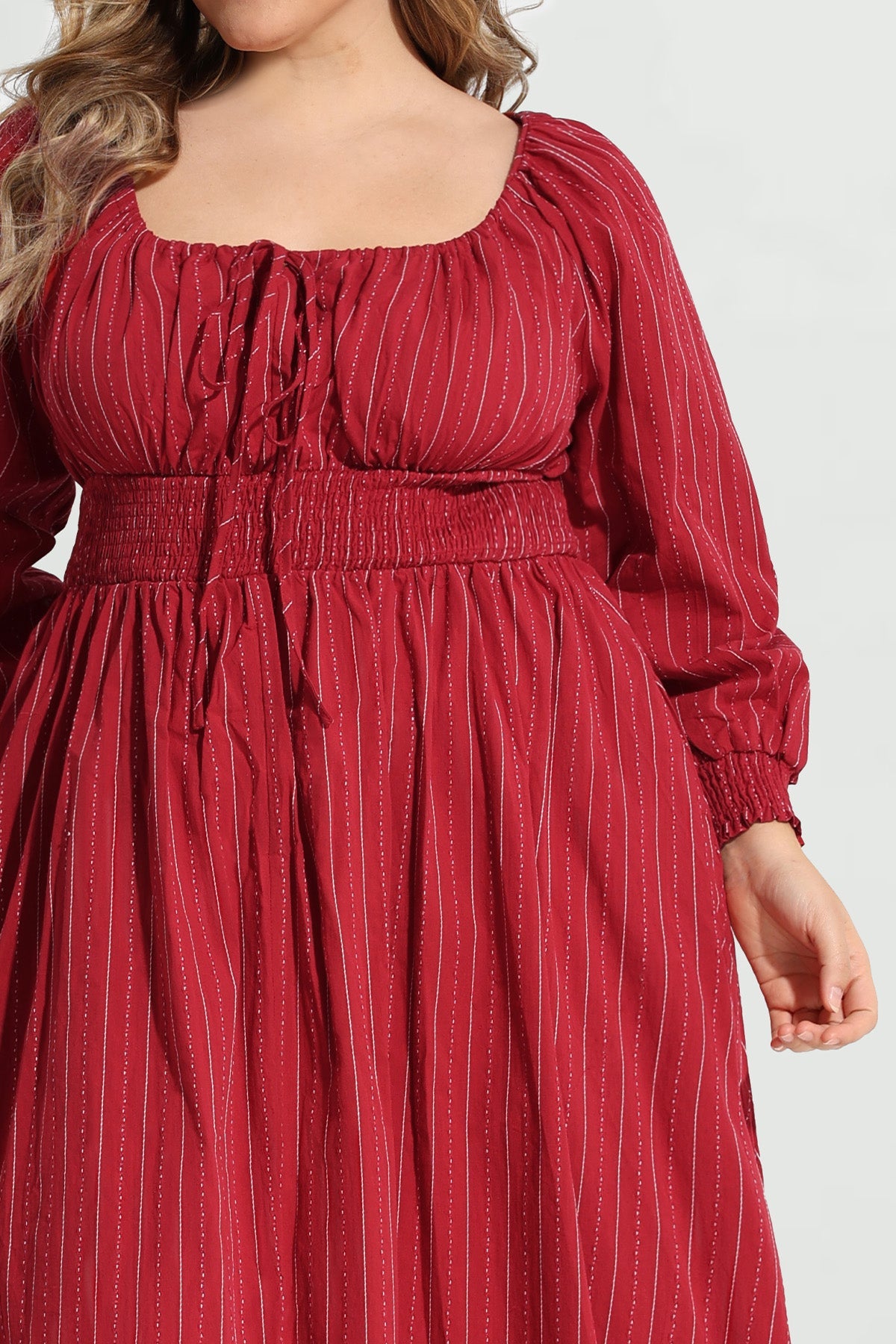 Ritera Adjustable Drawstring Square Neck Midi Dress