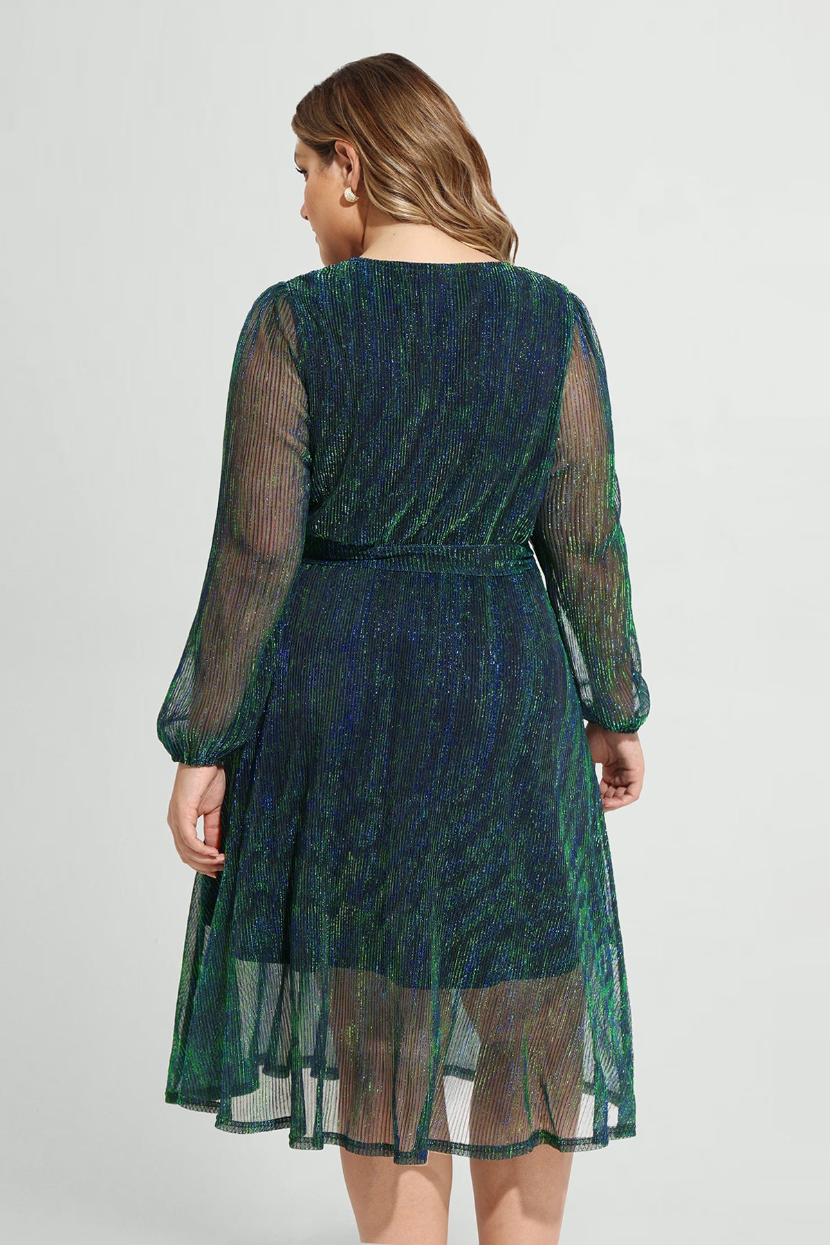 Sequin Mesh Surplice Neckline Midi Dress