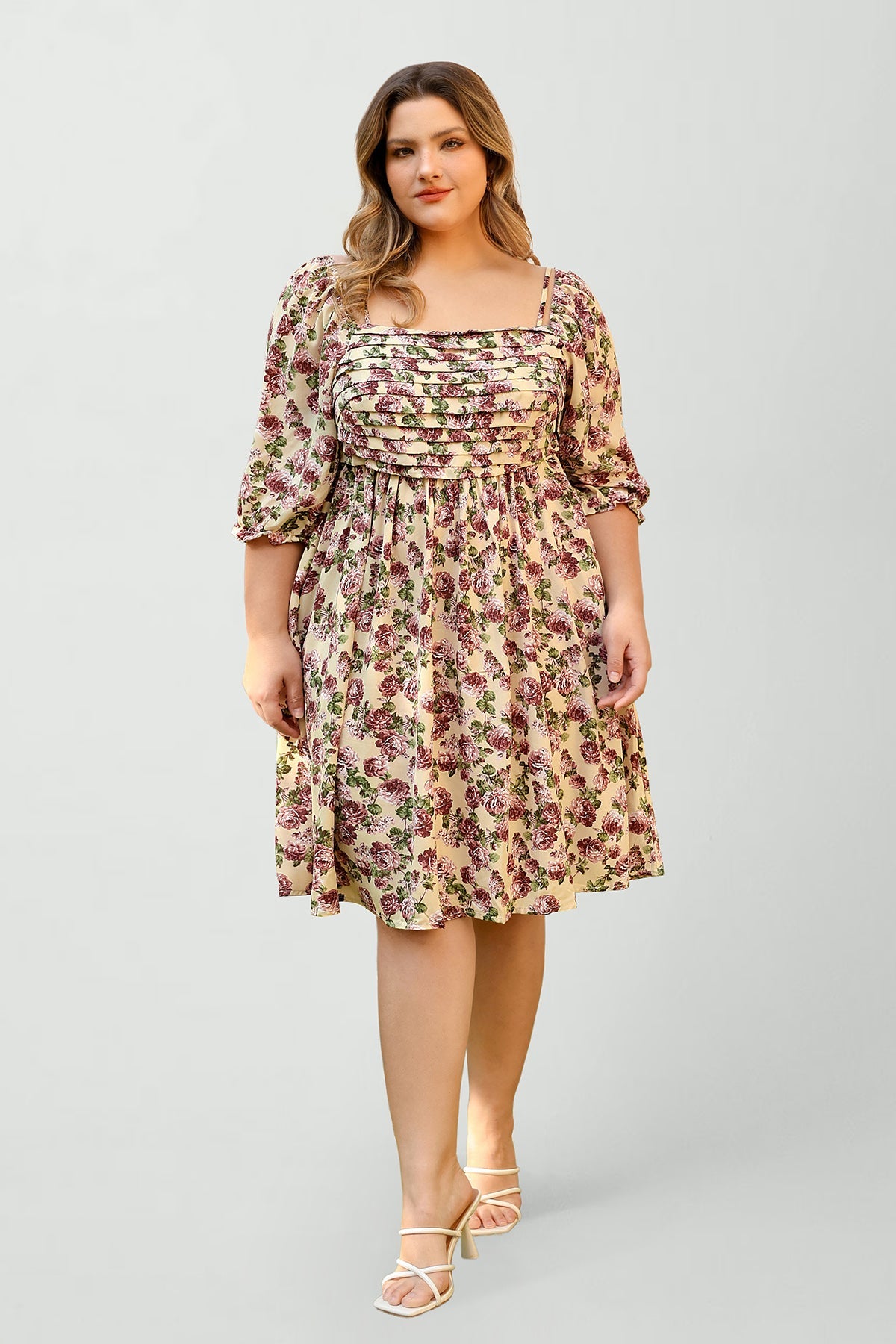 Pocket Floral Print Off Shoulder Shirred A-Line Dress