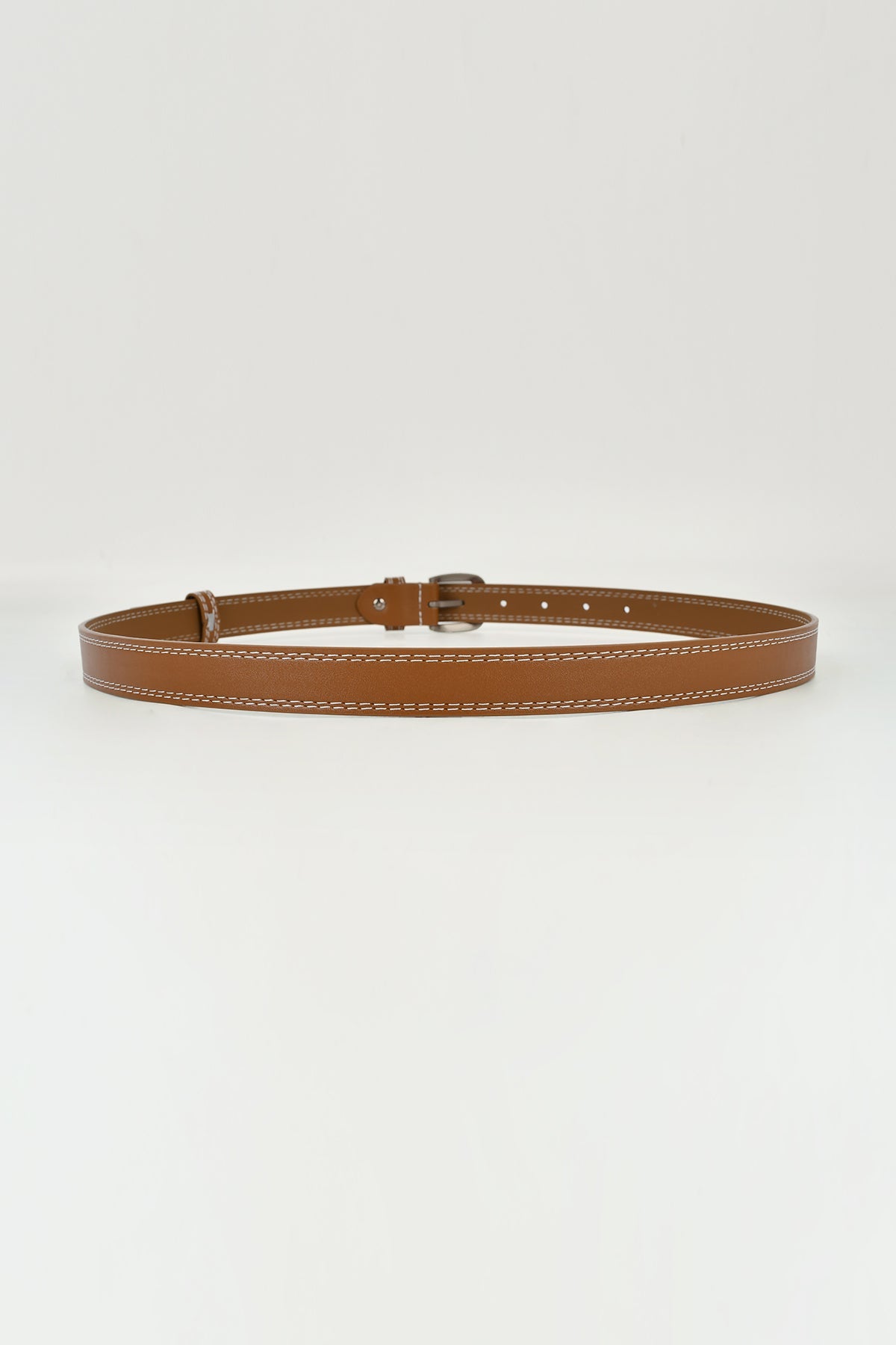 Contrast Stitch Silver Tone Buckle Leather Belt