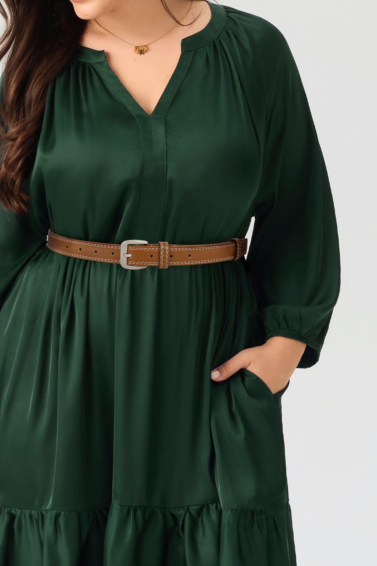 Contrast Stitch Silver Tone Buckle Leather Belt