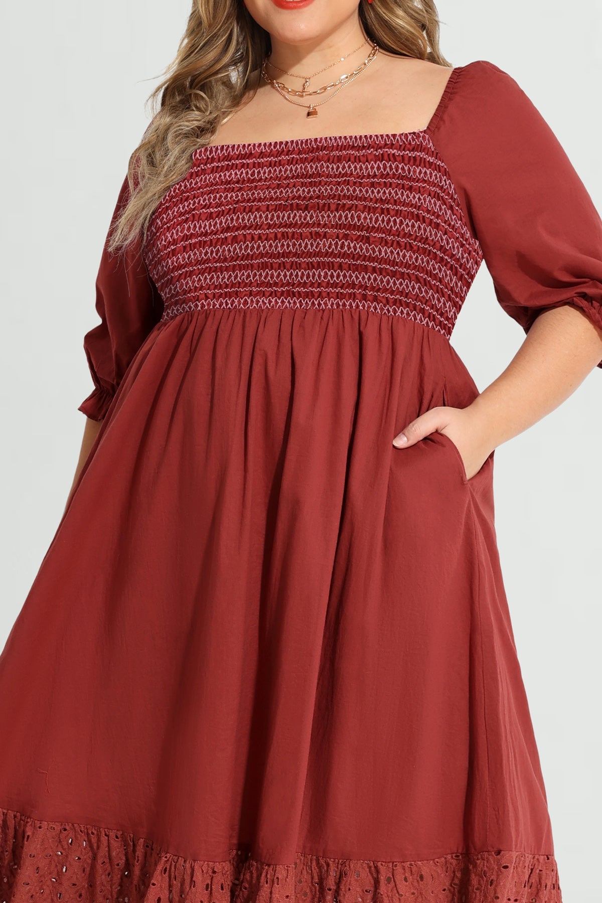 Ritera Pockets Pinhole Hem Shirred A-line Midi Dress