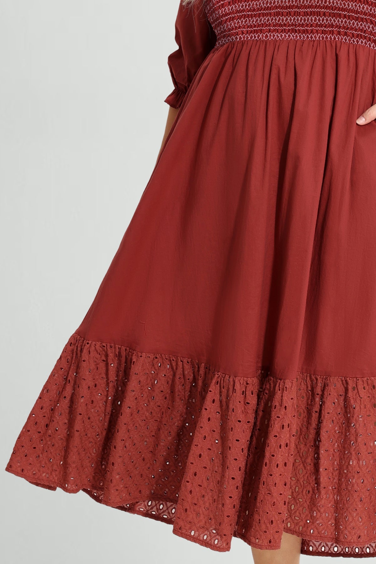 Ritera Pockets Pinhole Hem Shirred A-line Midi Dress