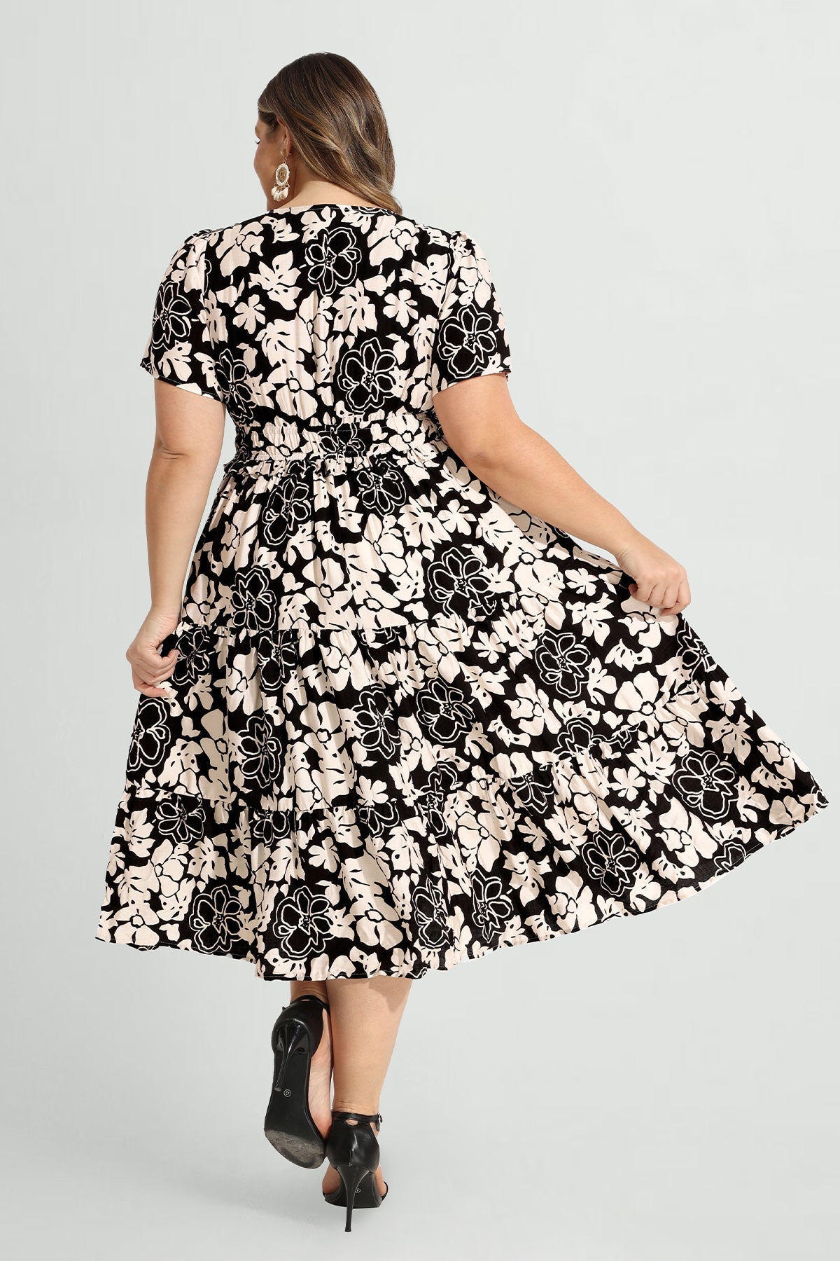 Ritera Elasticated Waist Floral Print Shirred Midi Dress