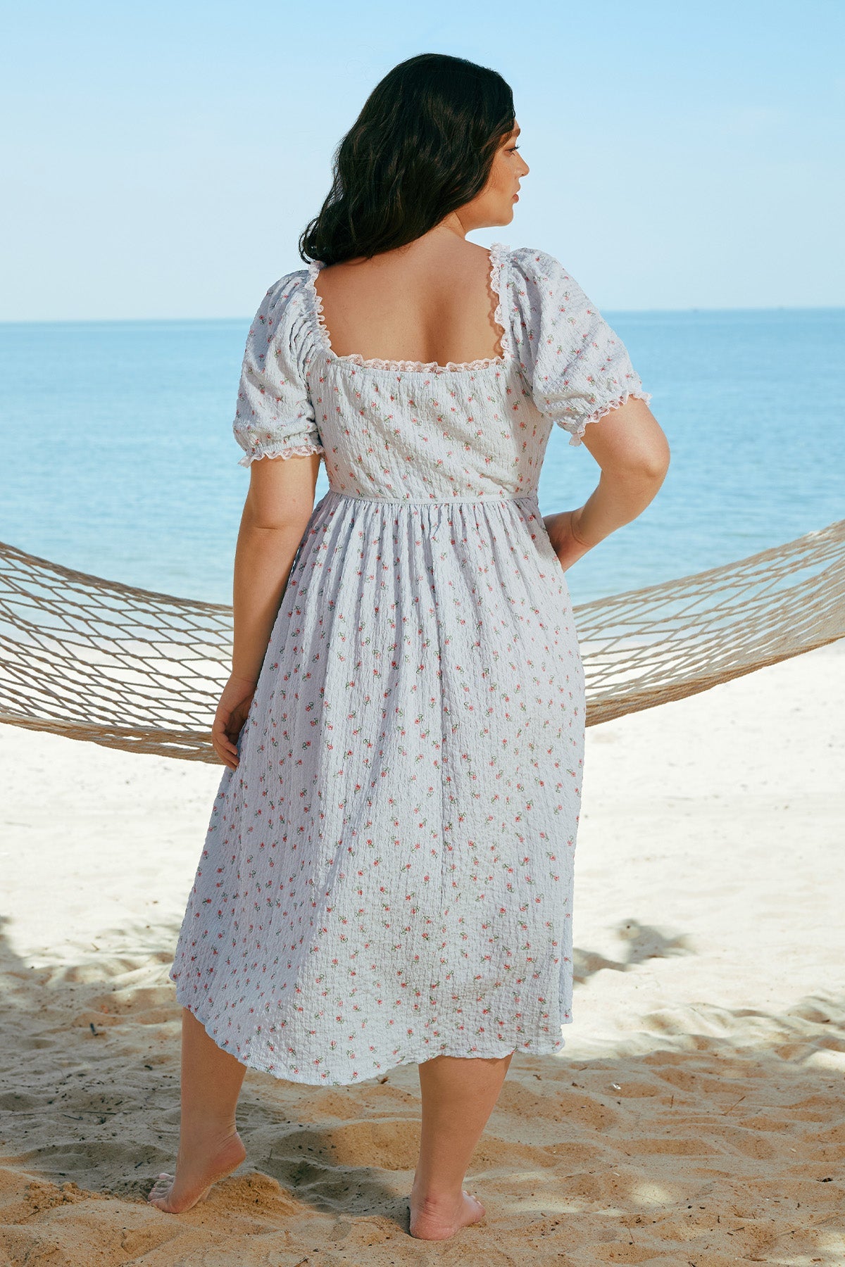 Ritera Pockets Texture Drawstring Waist Floral Vacation Dress